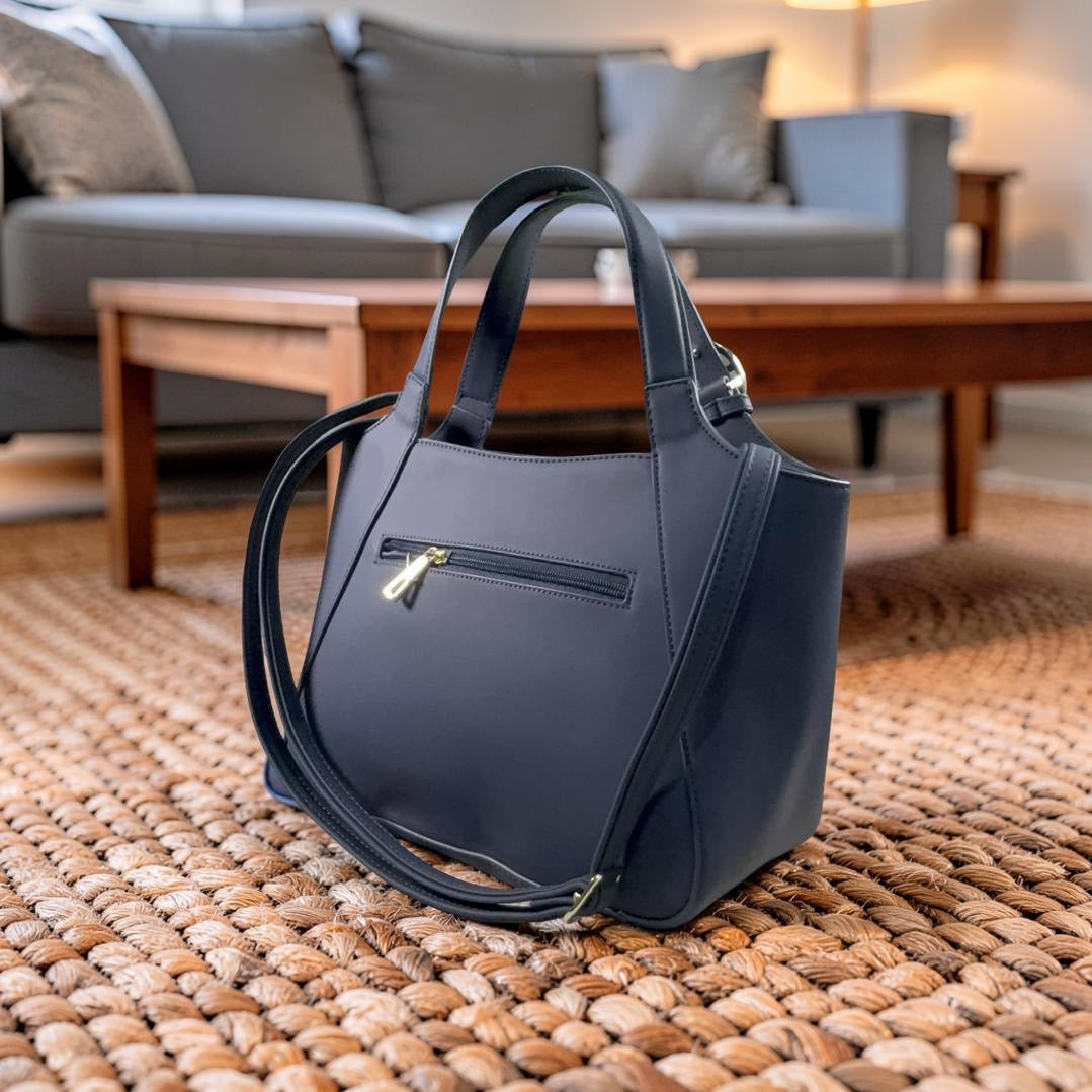 Chrisbella Suede detail Large Bag in Navy