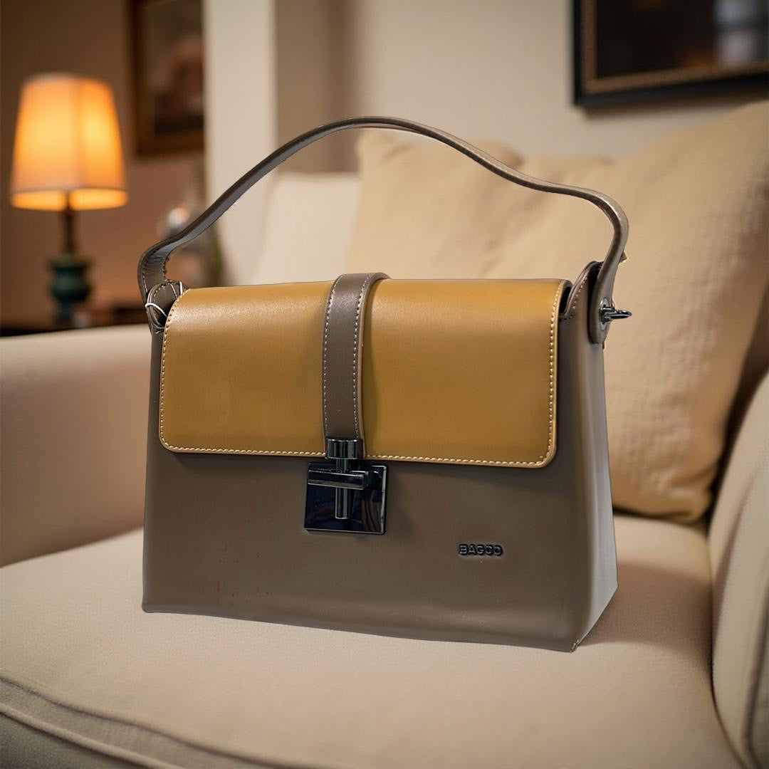 Bagco Tow-Tone Structured Top-Handle Bag in Coffee