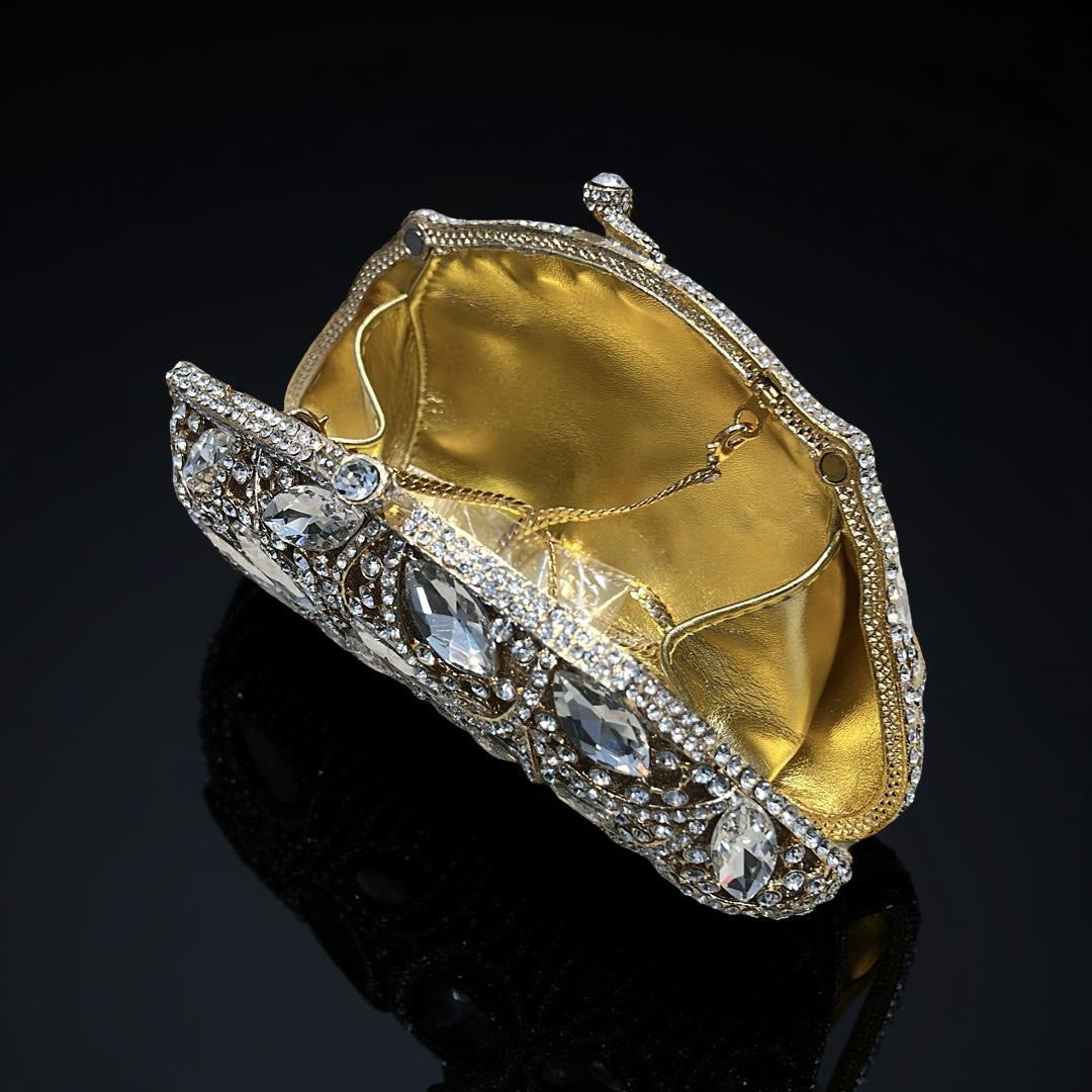 Geneva Glam Clutch Statement Purse with Crystals in Champagne