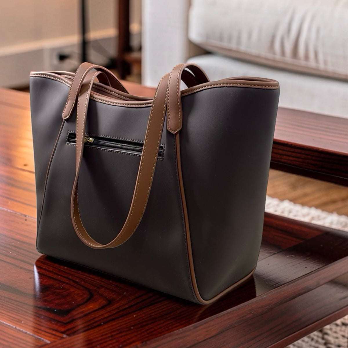 Chrisbella Large Two-Tone Bag in Coffee