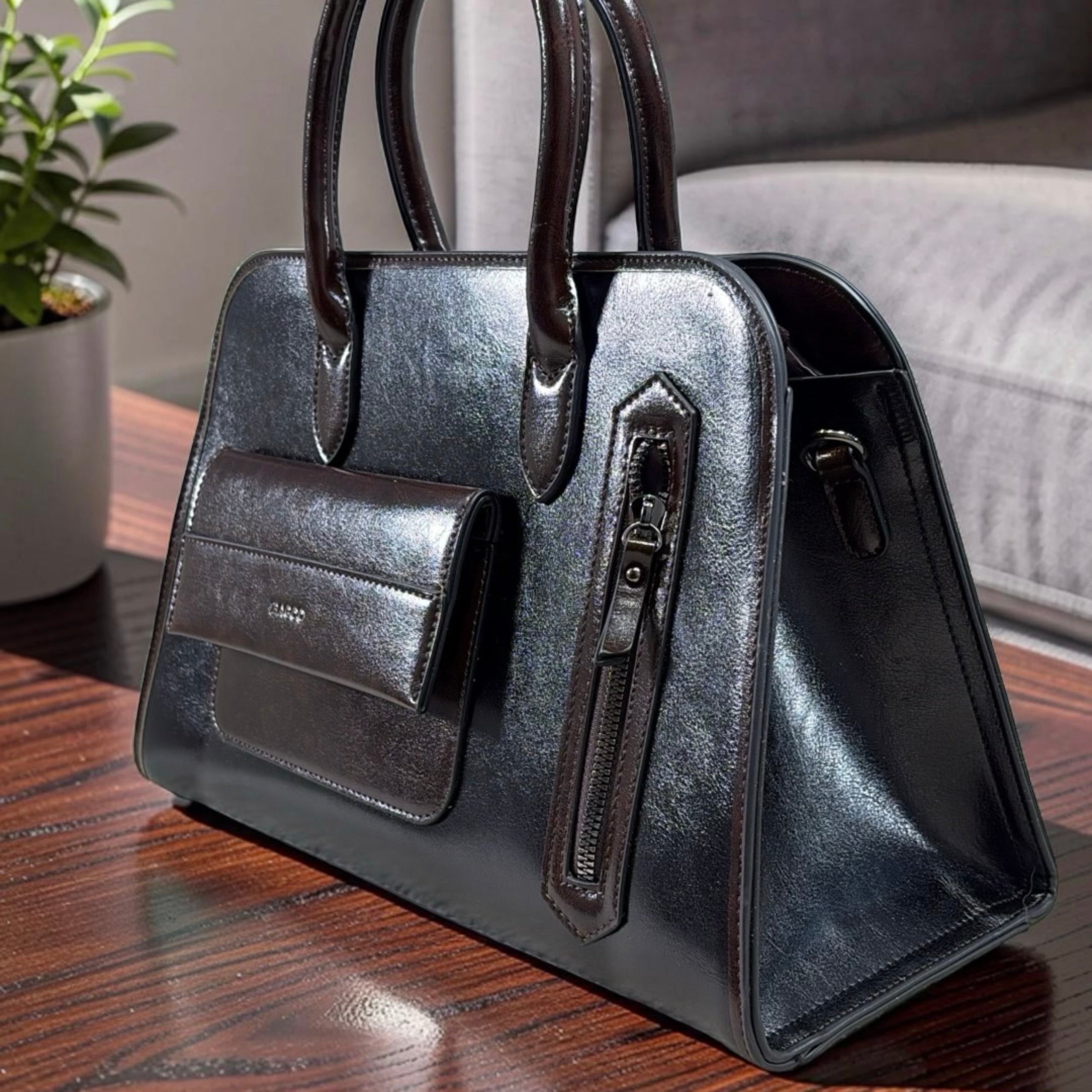 Bagco Front Pocket Detail Structured Bag in Black