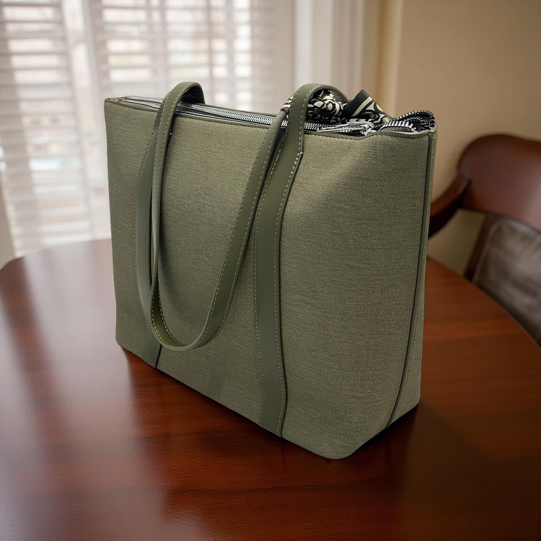 Chrisbella Large Fabric Finish Double Strap Bag in Army Green