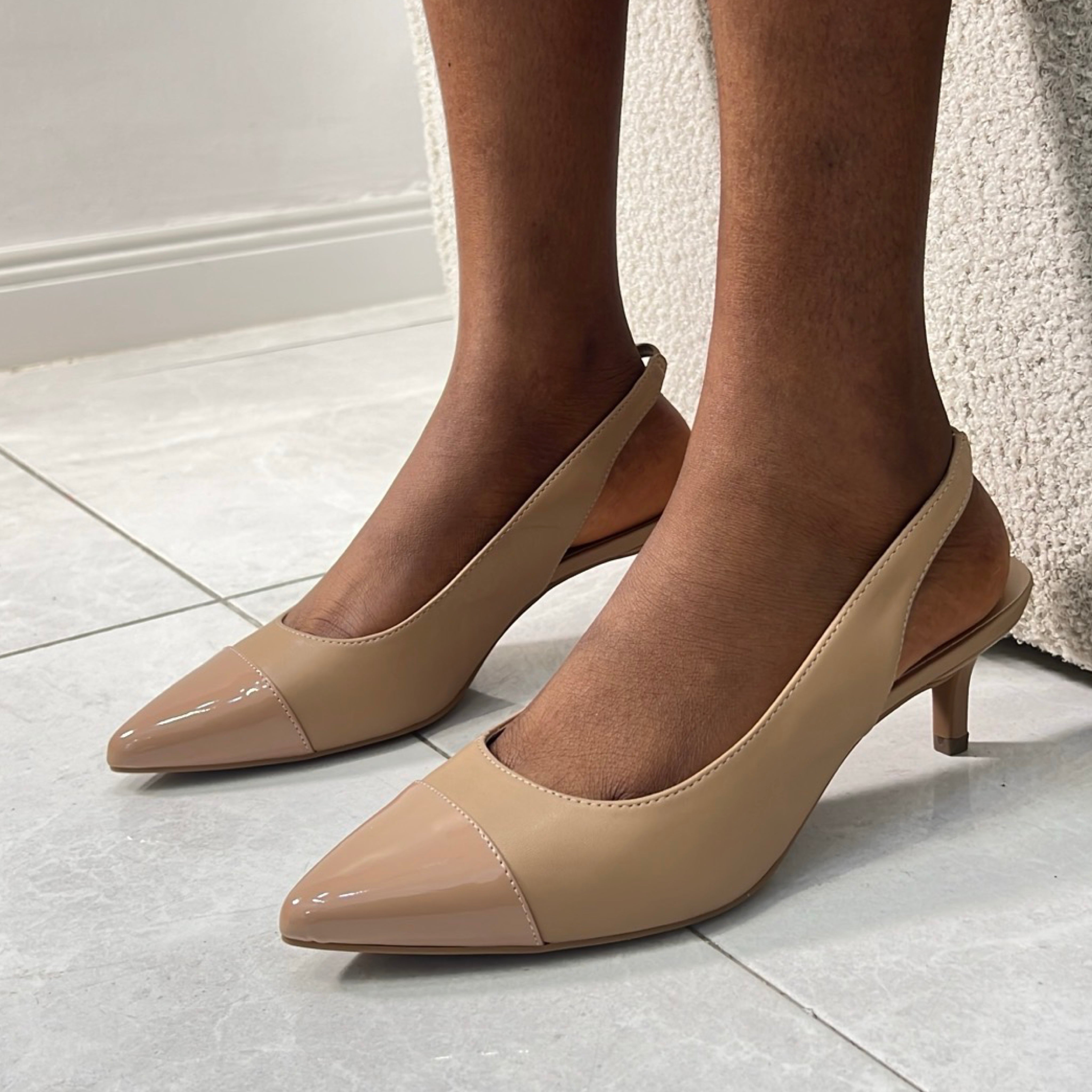 Comfort Plus Leather Slingback Heels in Taupe