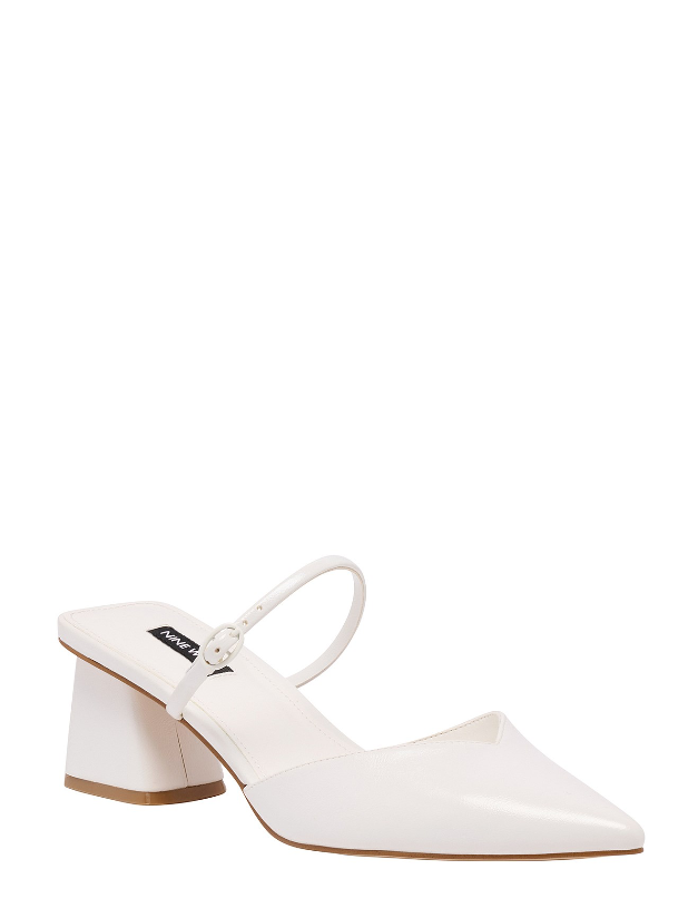 Ninewest Pointed Toe Block Heel Mule in White