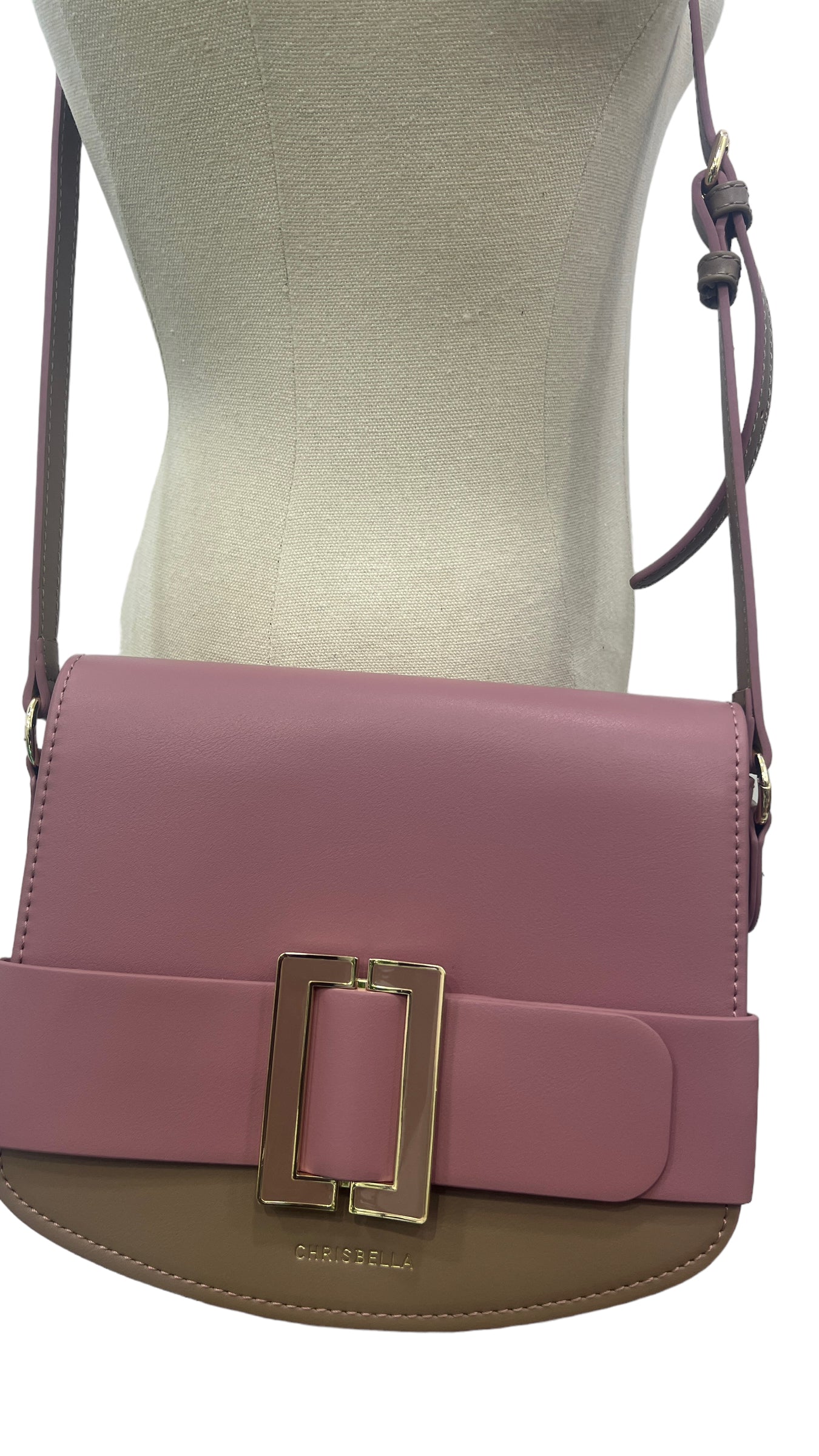CHRISBELLA TWO-TONE BELT DETAIL BAG IN PINK