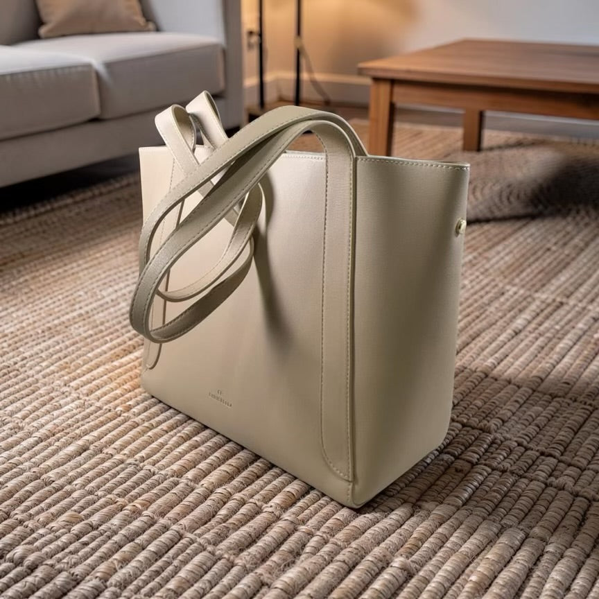 Chrisbella Large Front Knob Bag in Beige