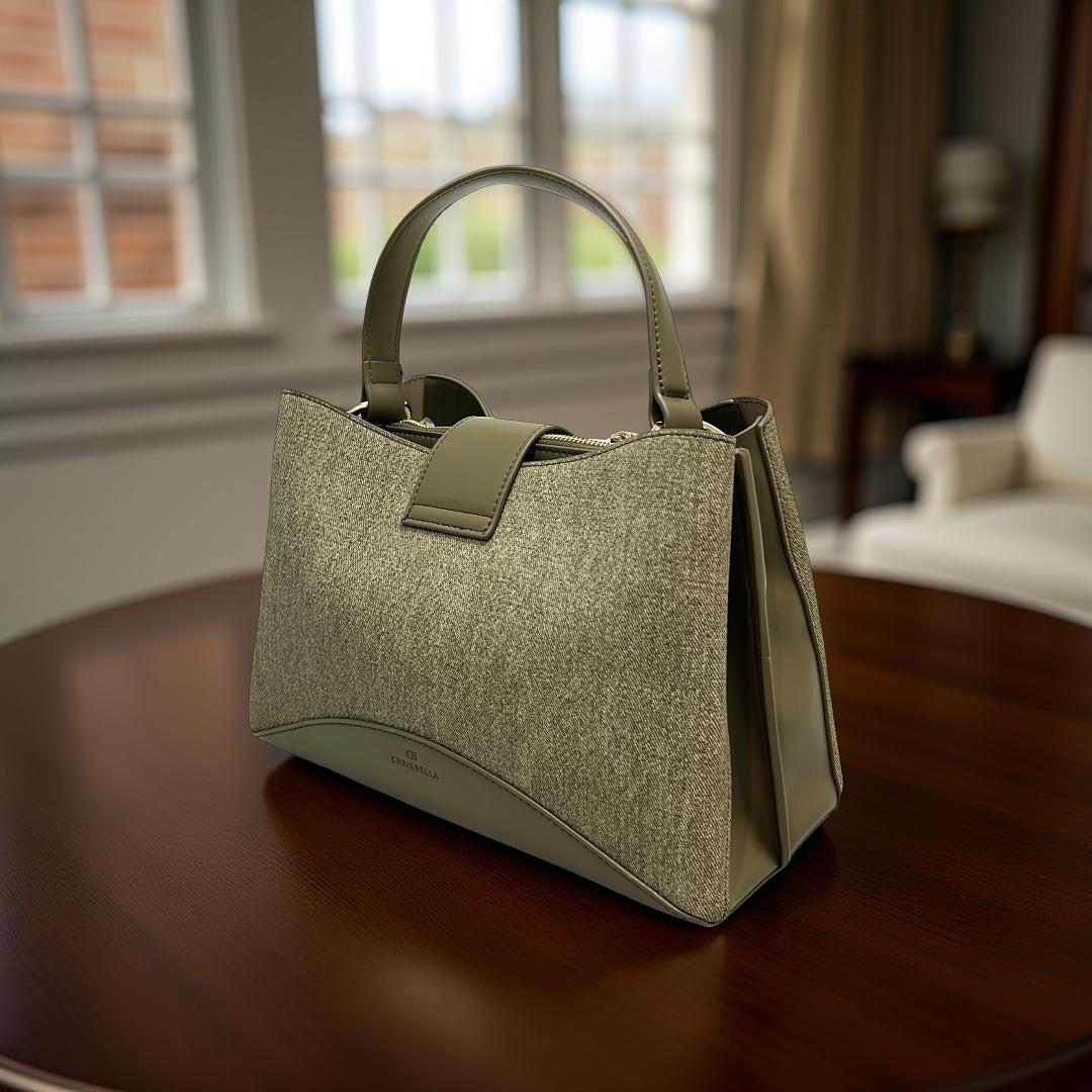 Chrisbella Contrast Leather Triple Compartment Bag in Green