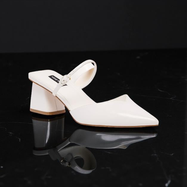 Ninewest Pointed Toe Block Heel Mule in White
