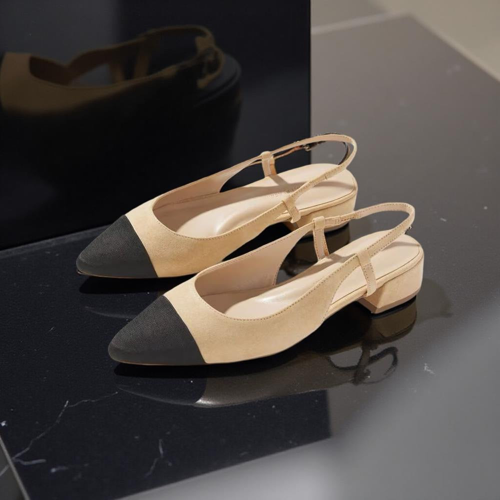 White House Black Market Toe Cap Block Heel Slingbacks in Light Tan