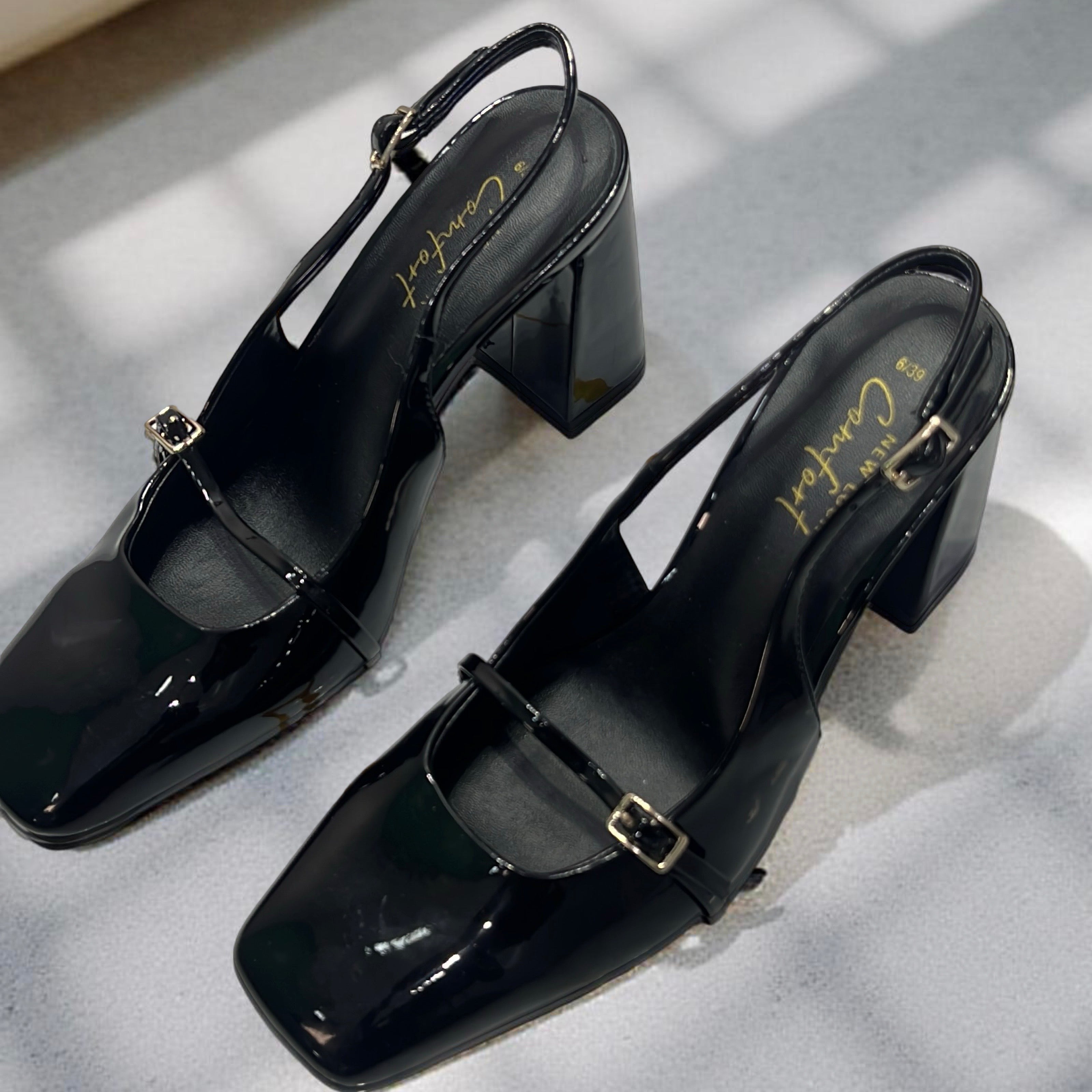 New Look Patent Leather Block Heel Pump in Black