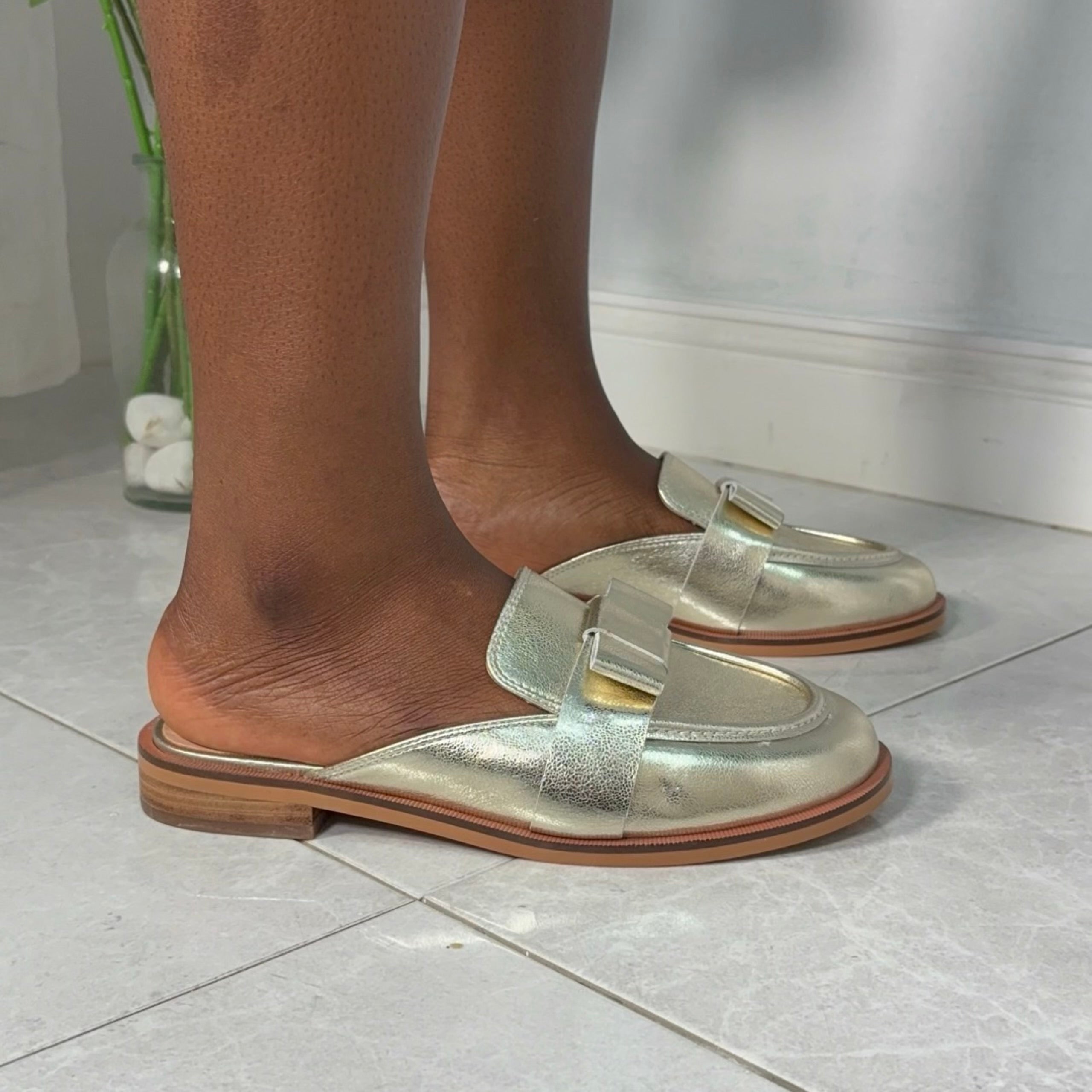 Wyder Studios Loafer Flat Mule in Gold
