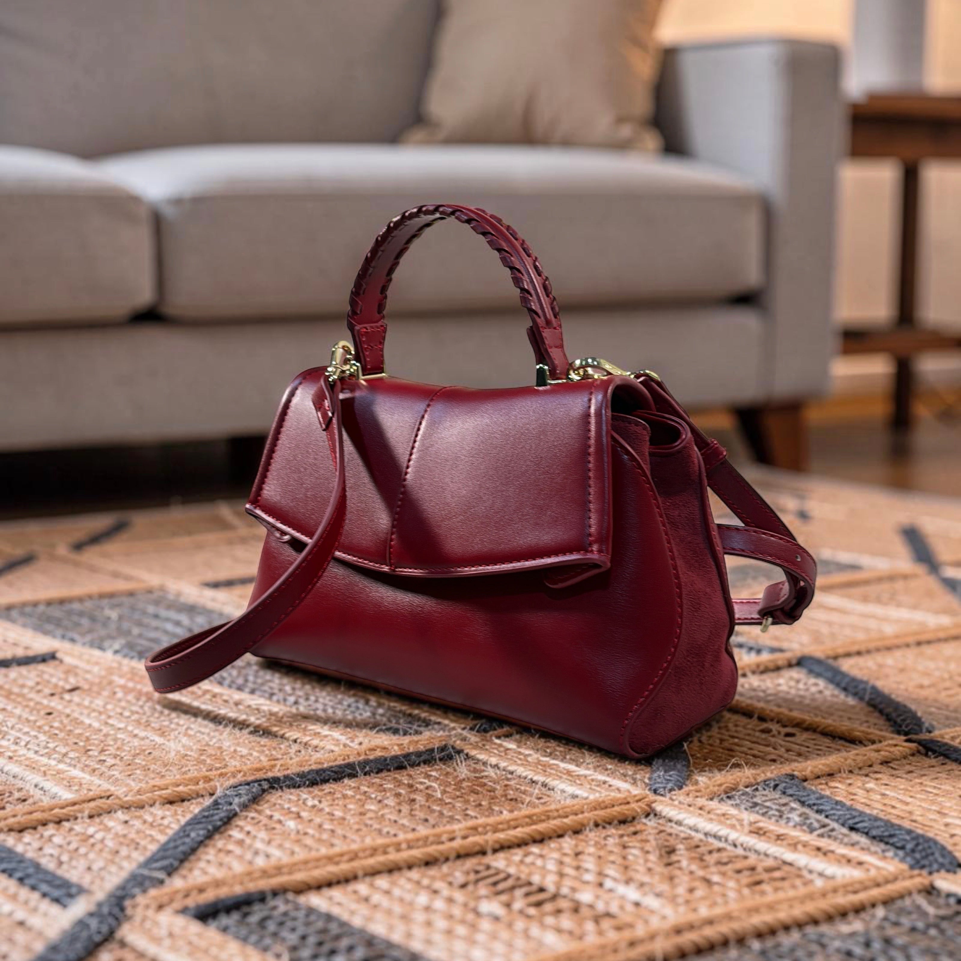 Chrisbella Suede Contast Top Handle Bag in Red