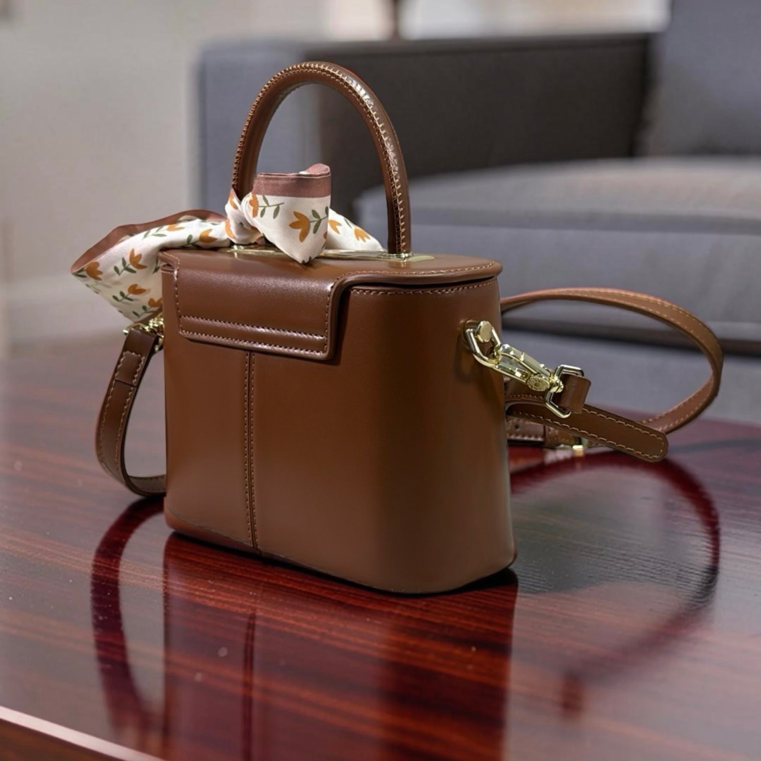 Versse Top Handle Mini Bag in Brown