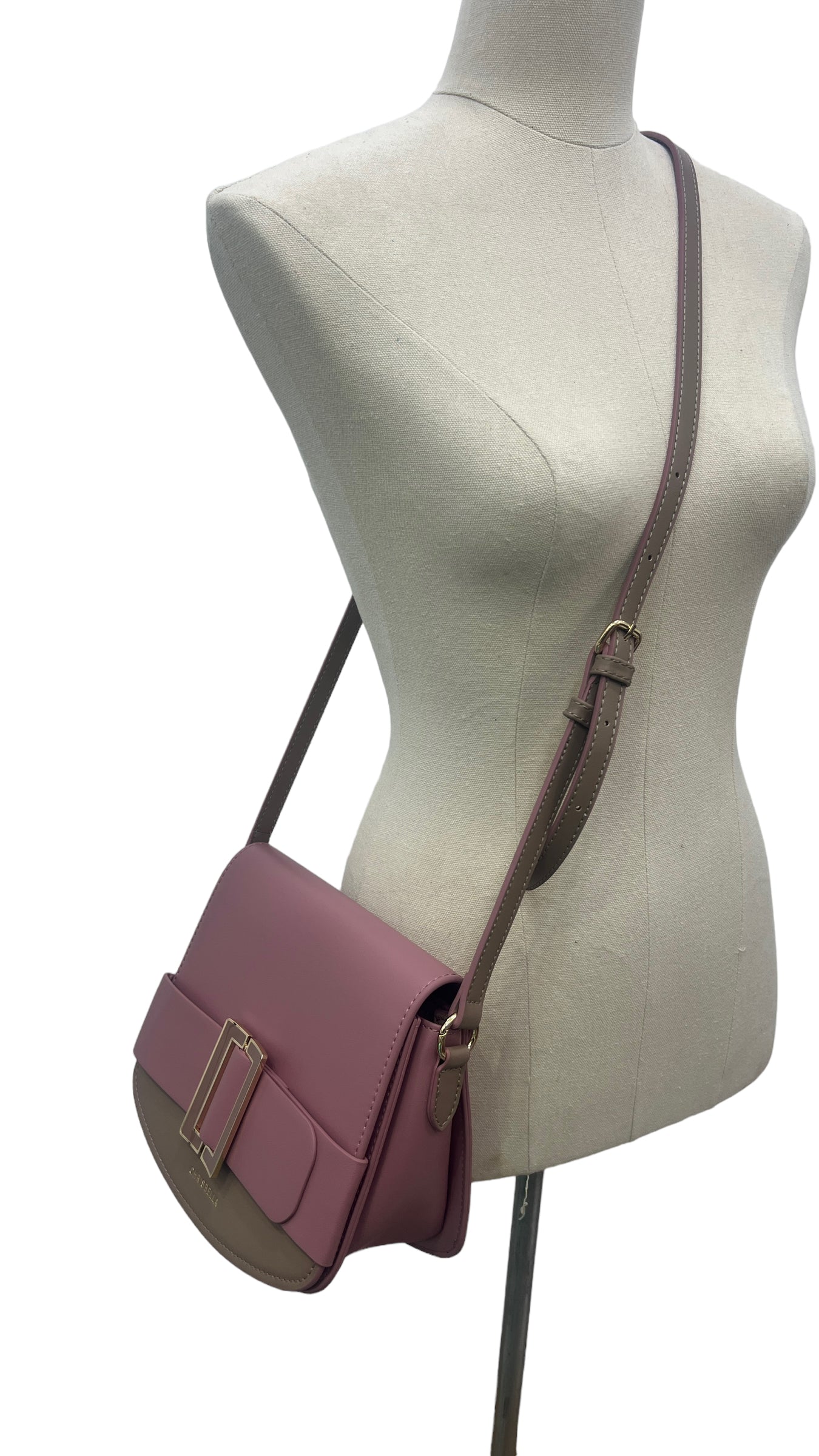 CHRISBELLA TWO-TONE BELT DETAIL BAG IN PINK