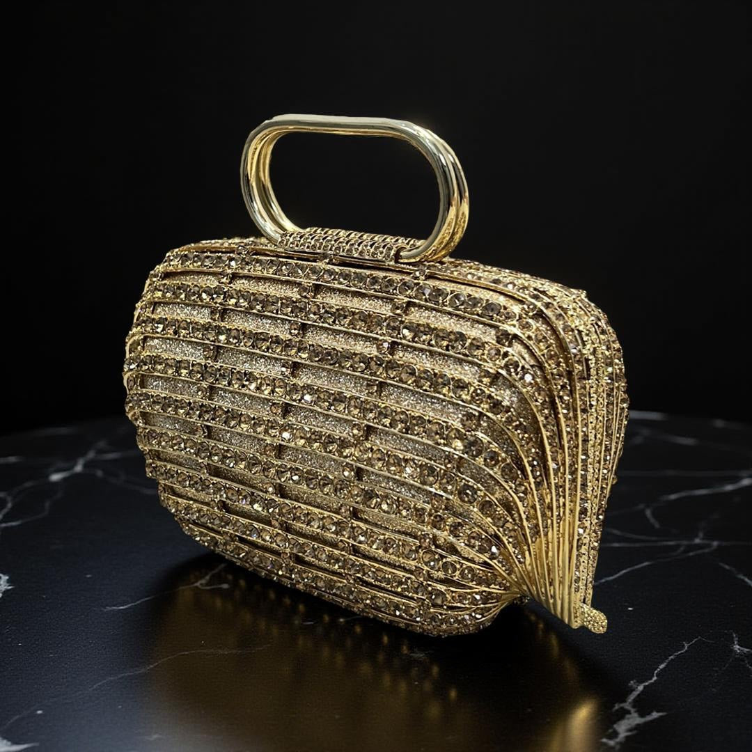 Lisbon Top Handle Clutch Purse with Crystals in Gold