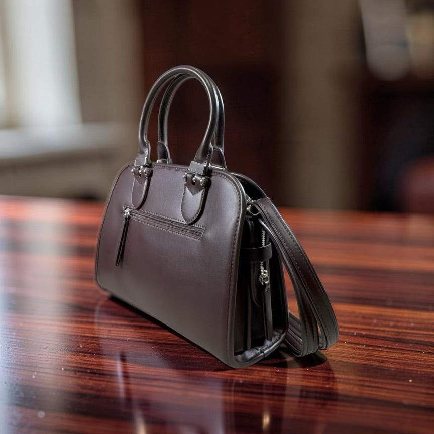 Chrisbella Double Handle Leather Bag in Army in Coffee