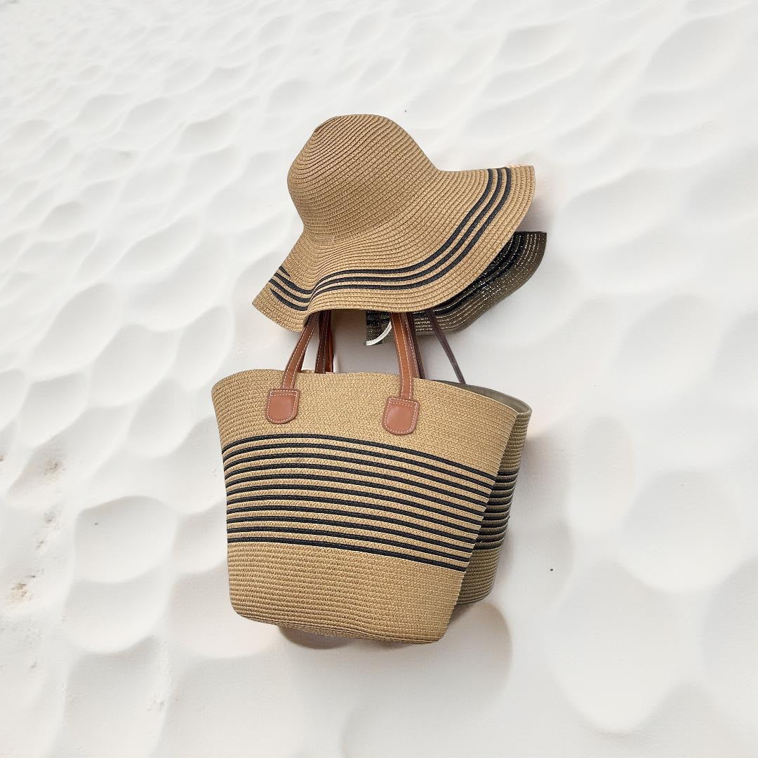 Beach Bag with Matching Hat in Brown