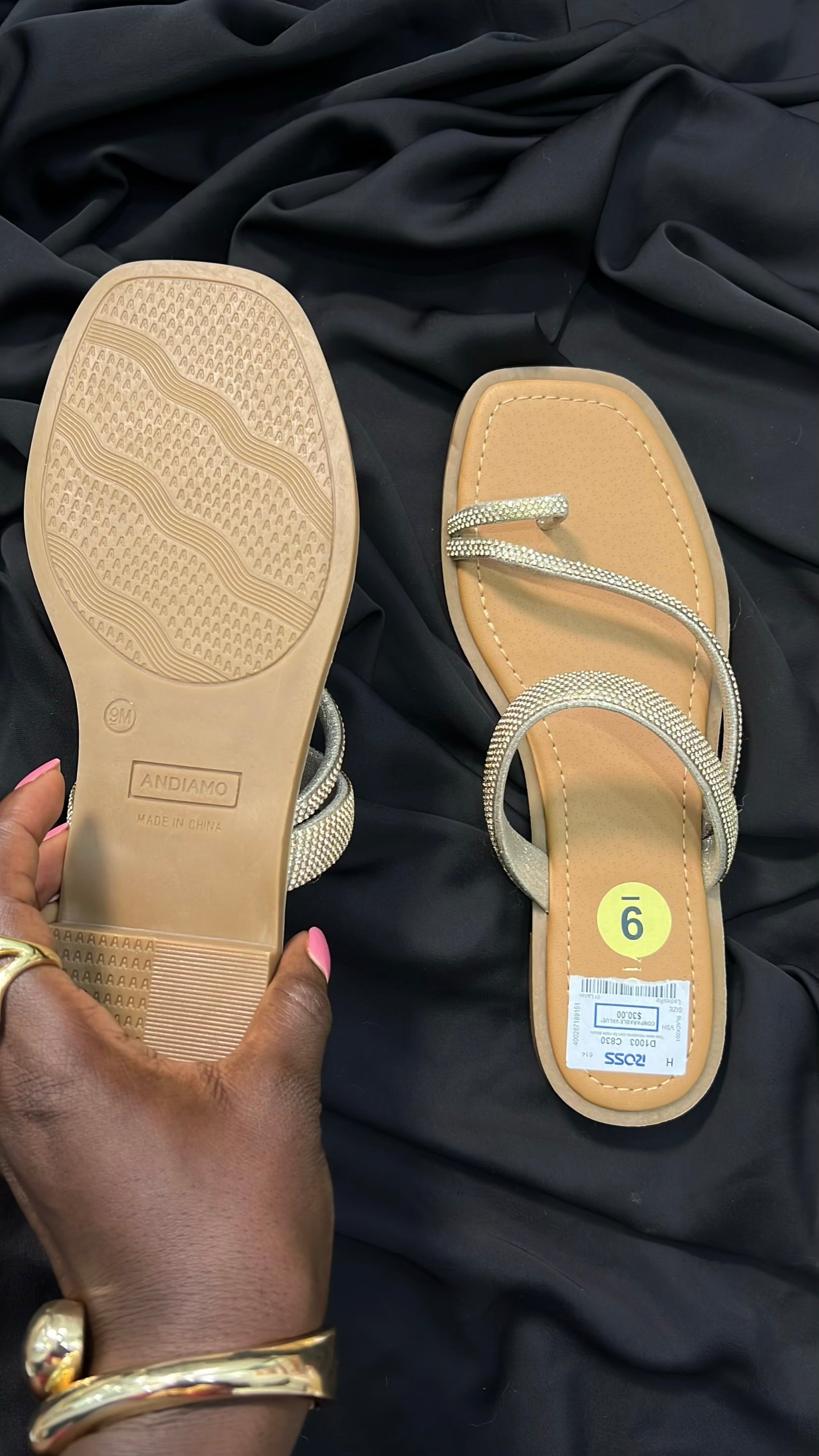 Andiamo Embellished Straps Toe-thong Slippers In Gold