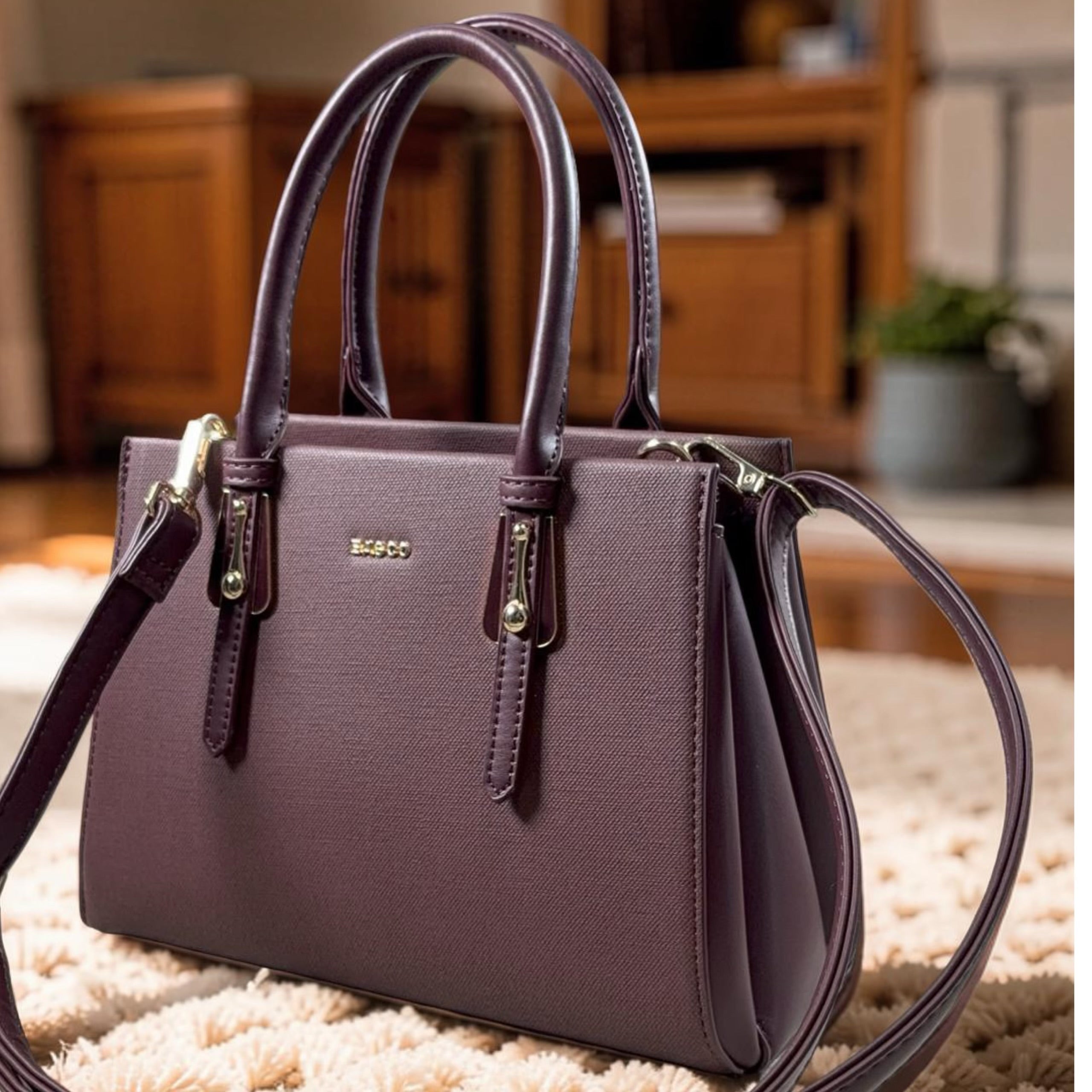 Bagco Double Handle Structured Bag in Burgundy