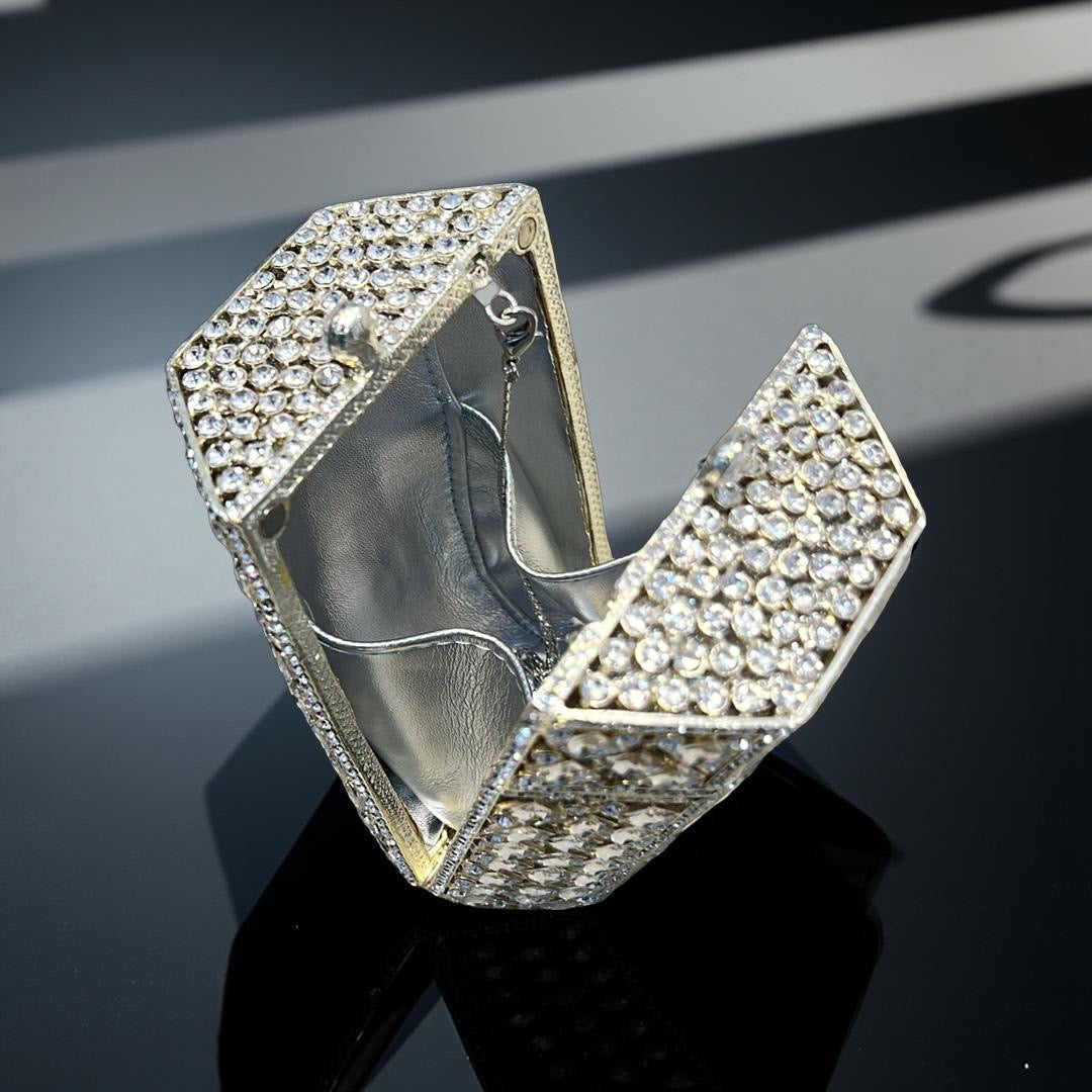 Florence Hexagon Clutch Purse with Crystals in Silver