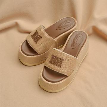 Darich Faux Raffia Flatform Slide in Natural