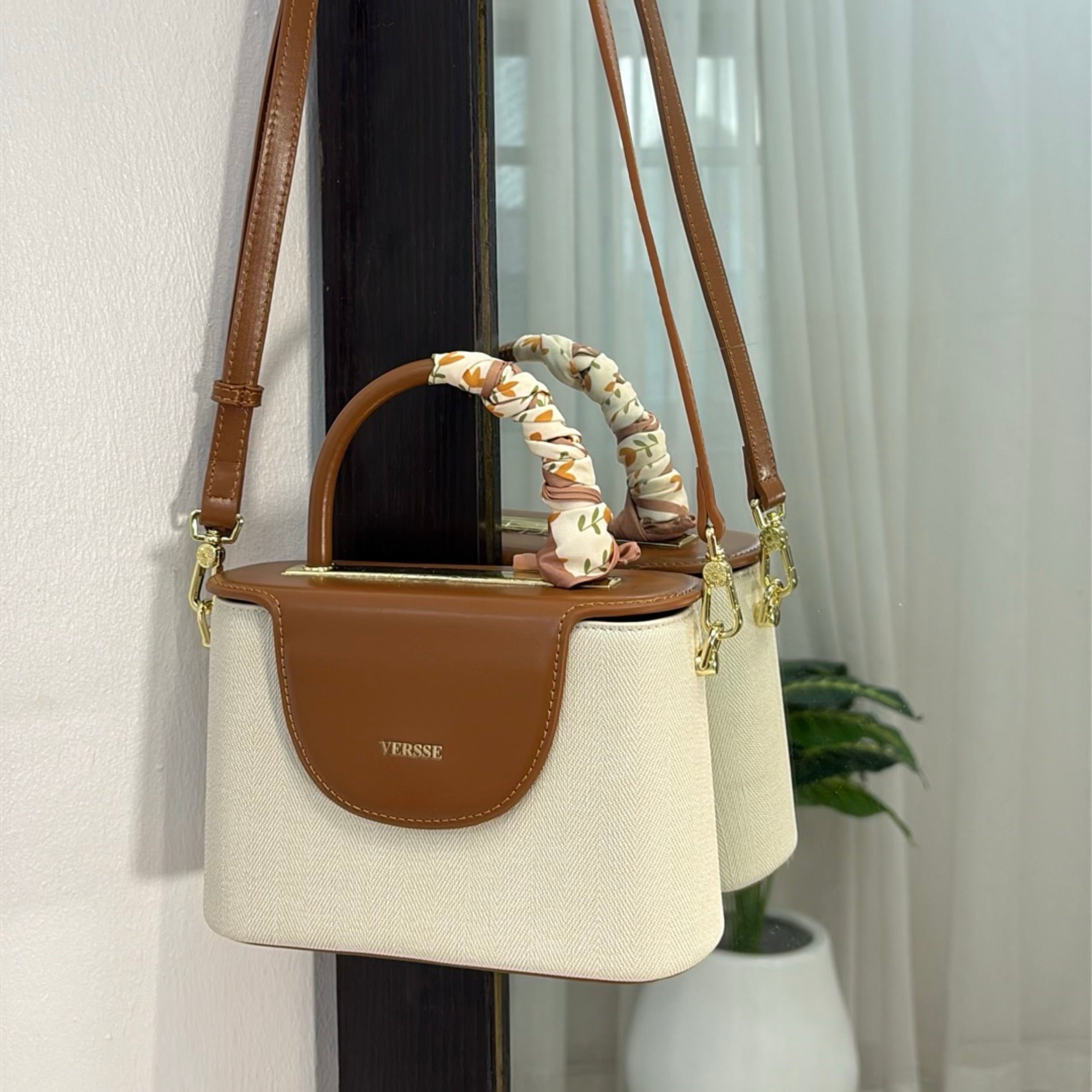 Versse Top Handle Mini Bag in Off White