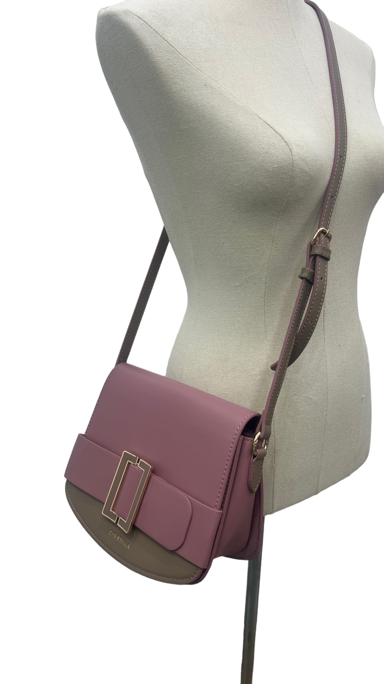CHRISBELLA TWO-TONE BELT DETAIL BAG IN PINK