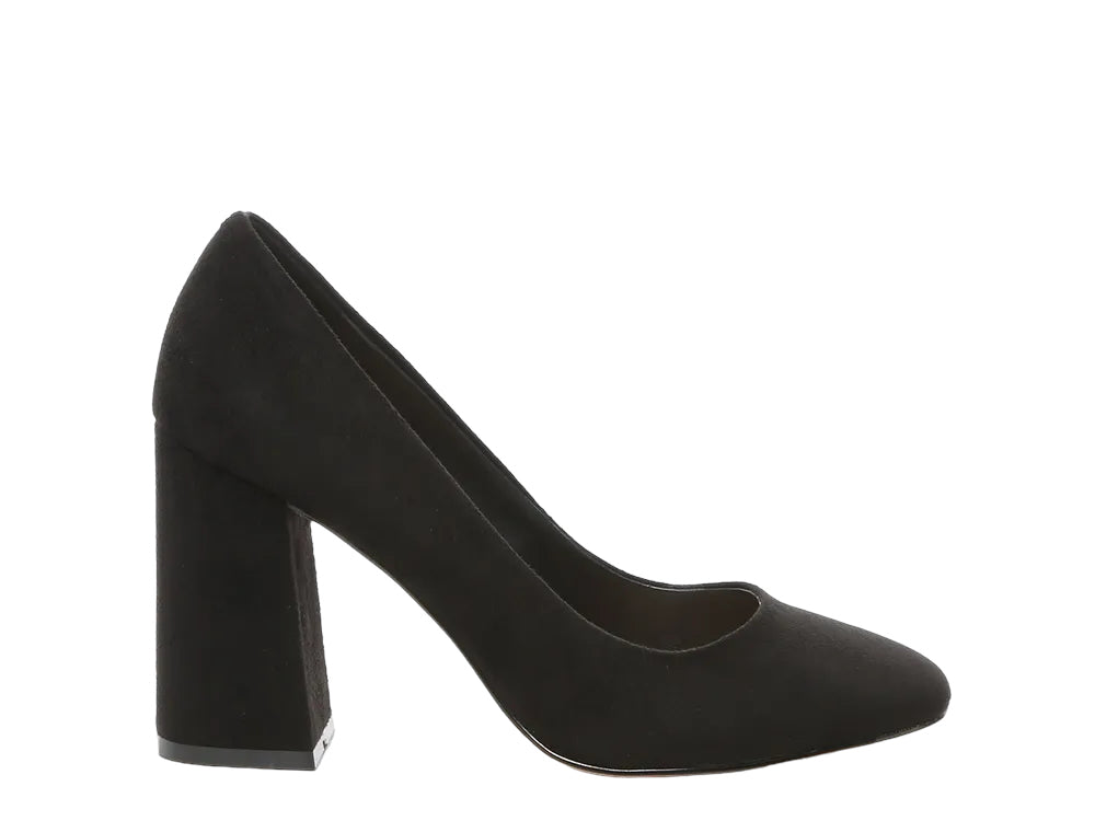 MIX NO 6 BLACK ALMOND TOE BLOCK HEEL PUMP