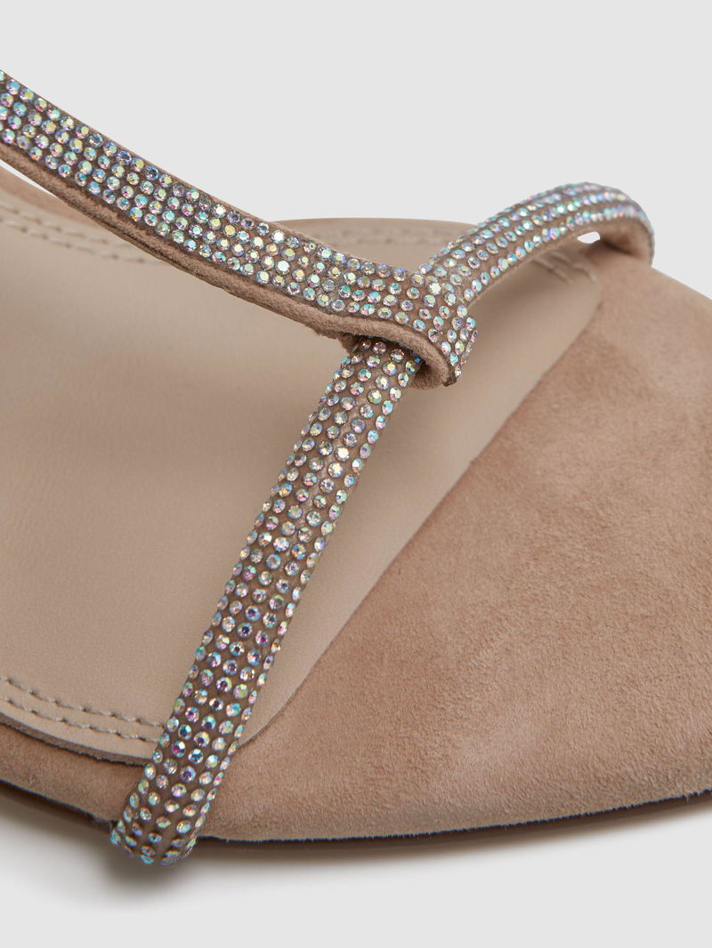 Reiss Embellsihed Strap Heeled Sandal in Eggshell