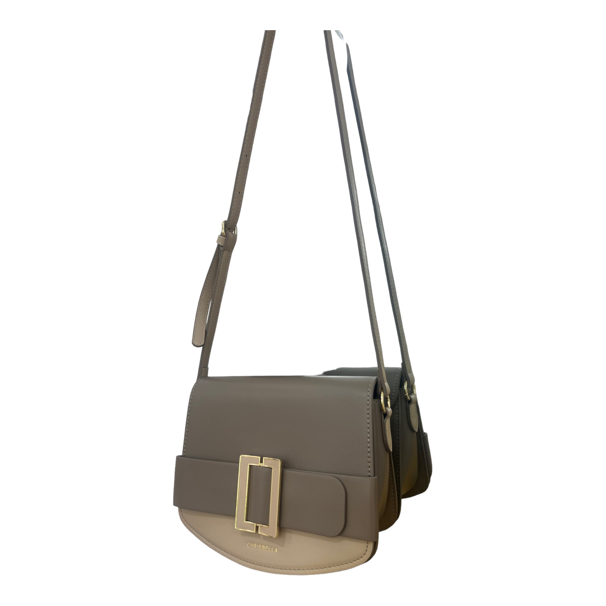 CHRISBELLA TWO-TONE BELT DETAIL BAG IN MUD
