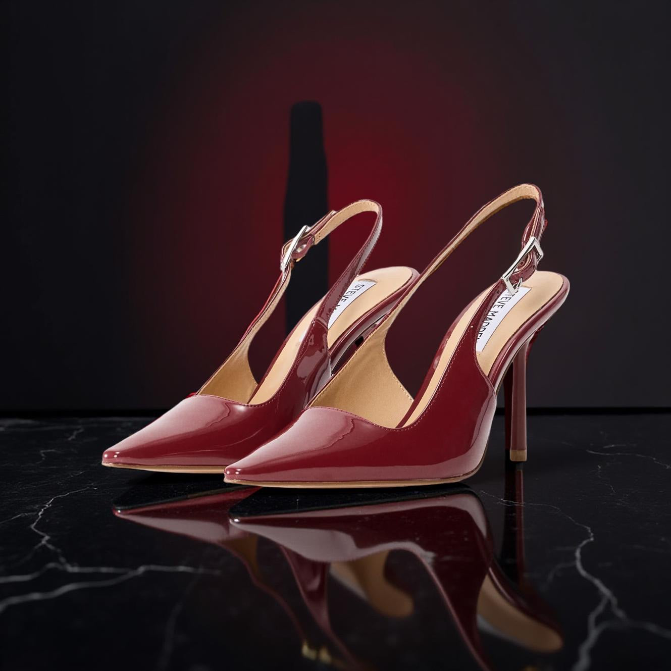 Steve Madden Patent Leather Pointed Toe Slingback Pump in Wine