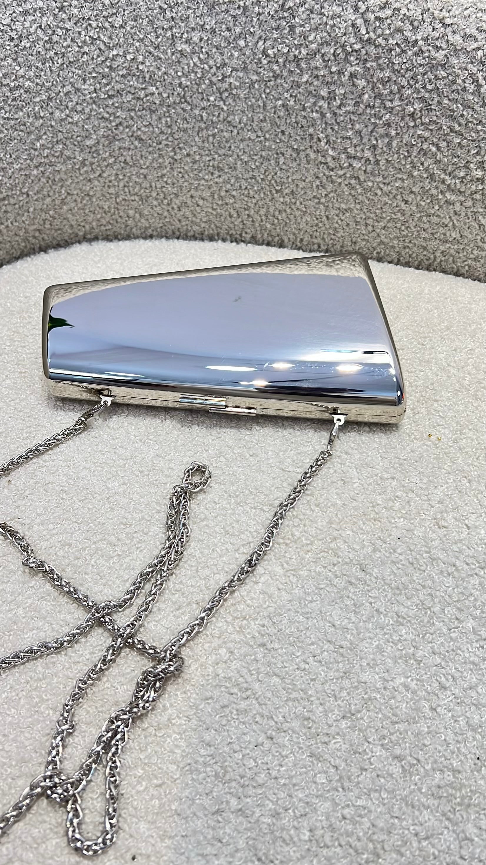 Classic Metallic Magnetic Clasp Slanted Clutch Purse in Silver