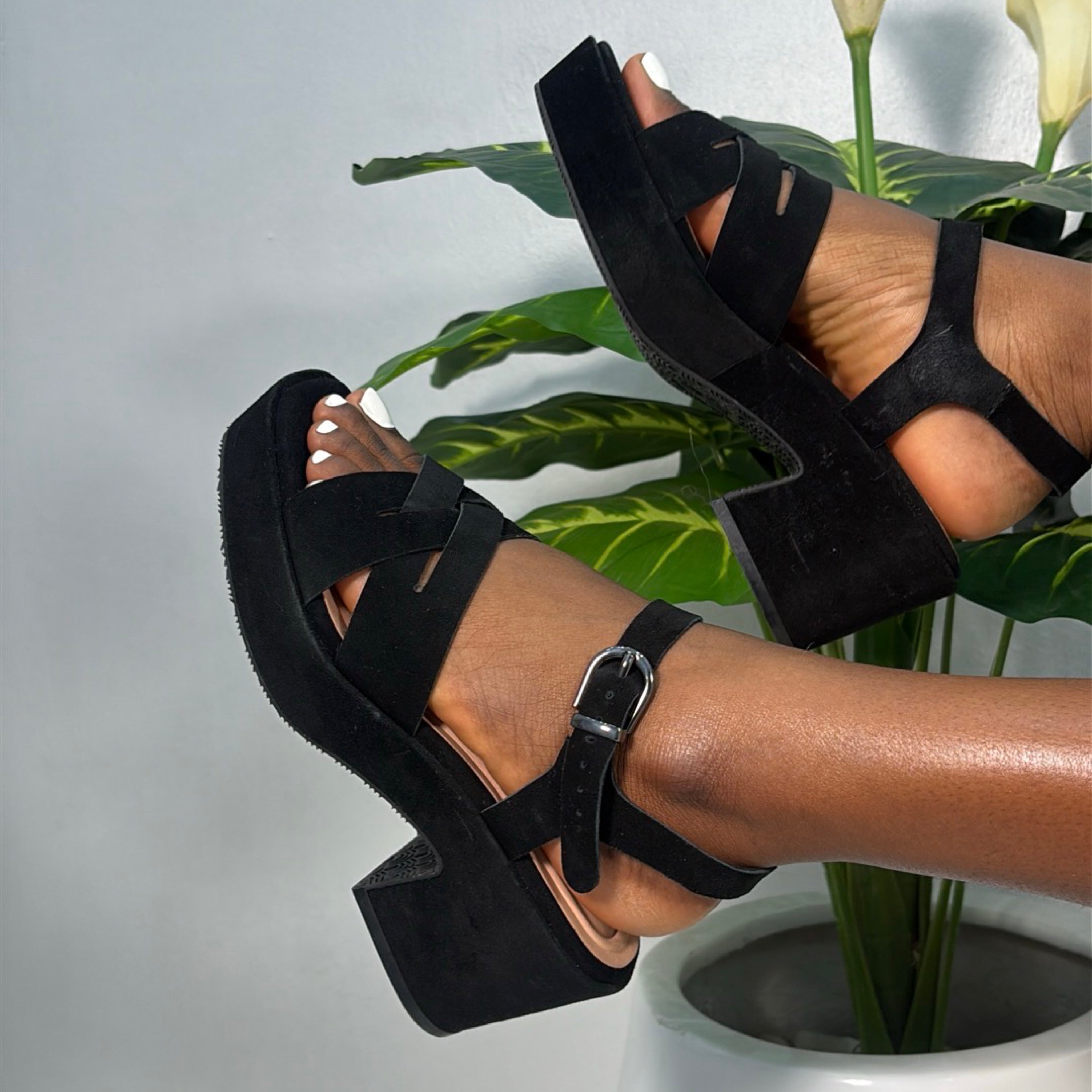 Wydr Studios Suede Block Heel Sandal in Black