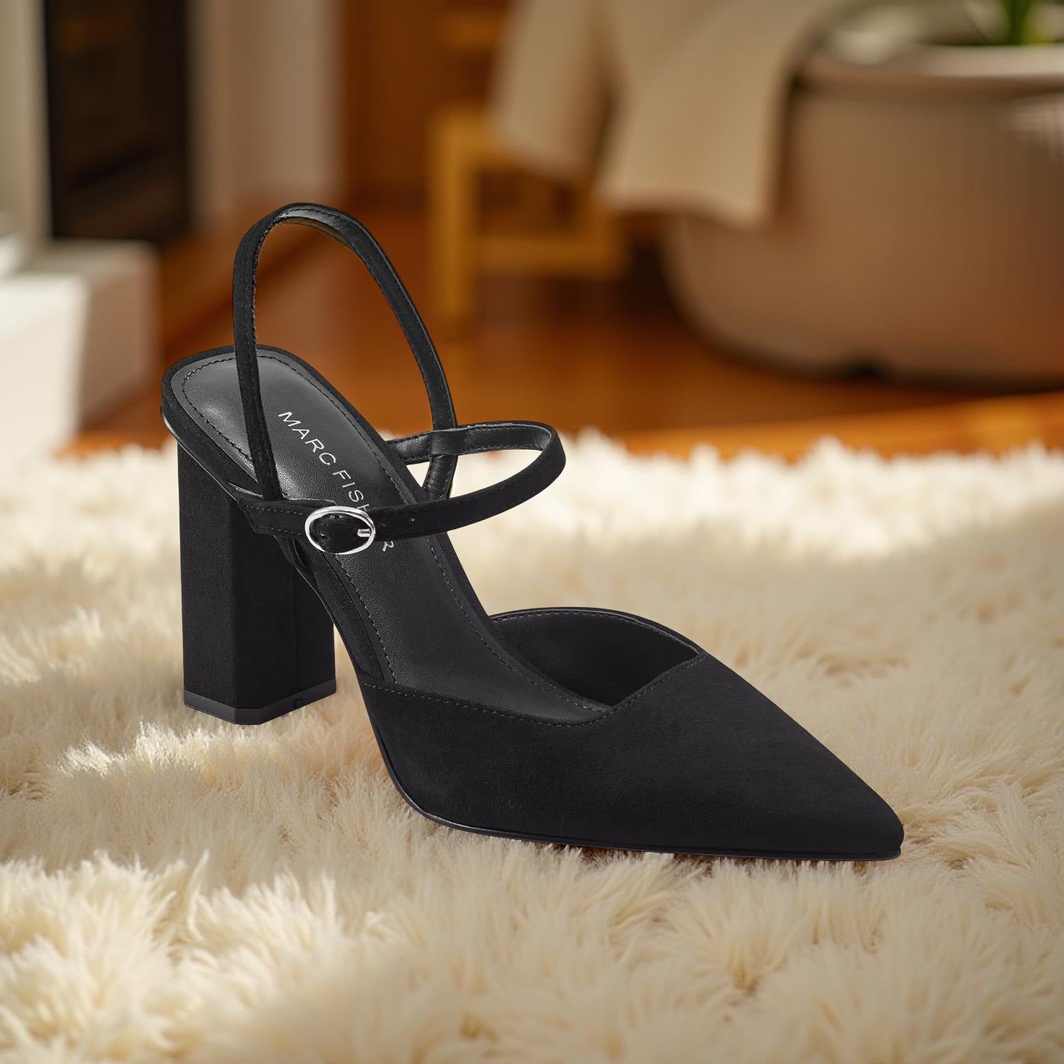 Marc Fisher Suede Block Heel Pump in Black