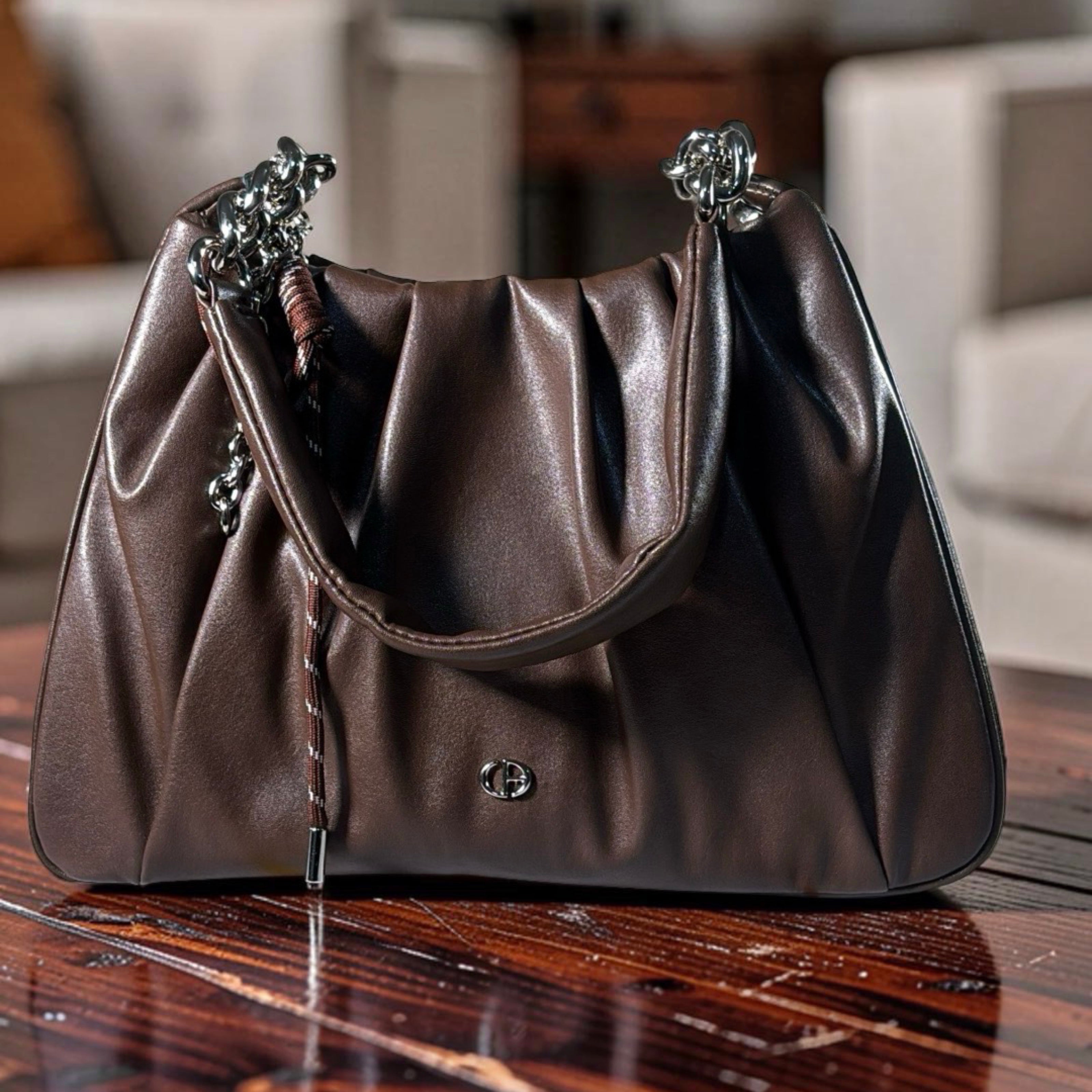 Chrisbella Ruched Deisgn Single Strap Bag in Coffee