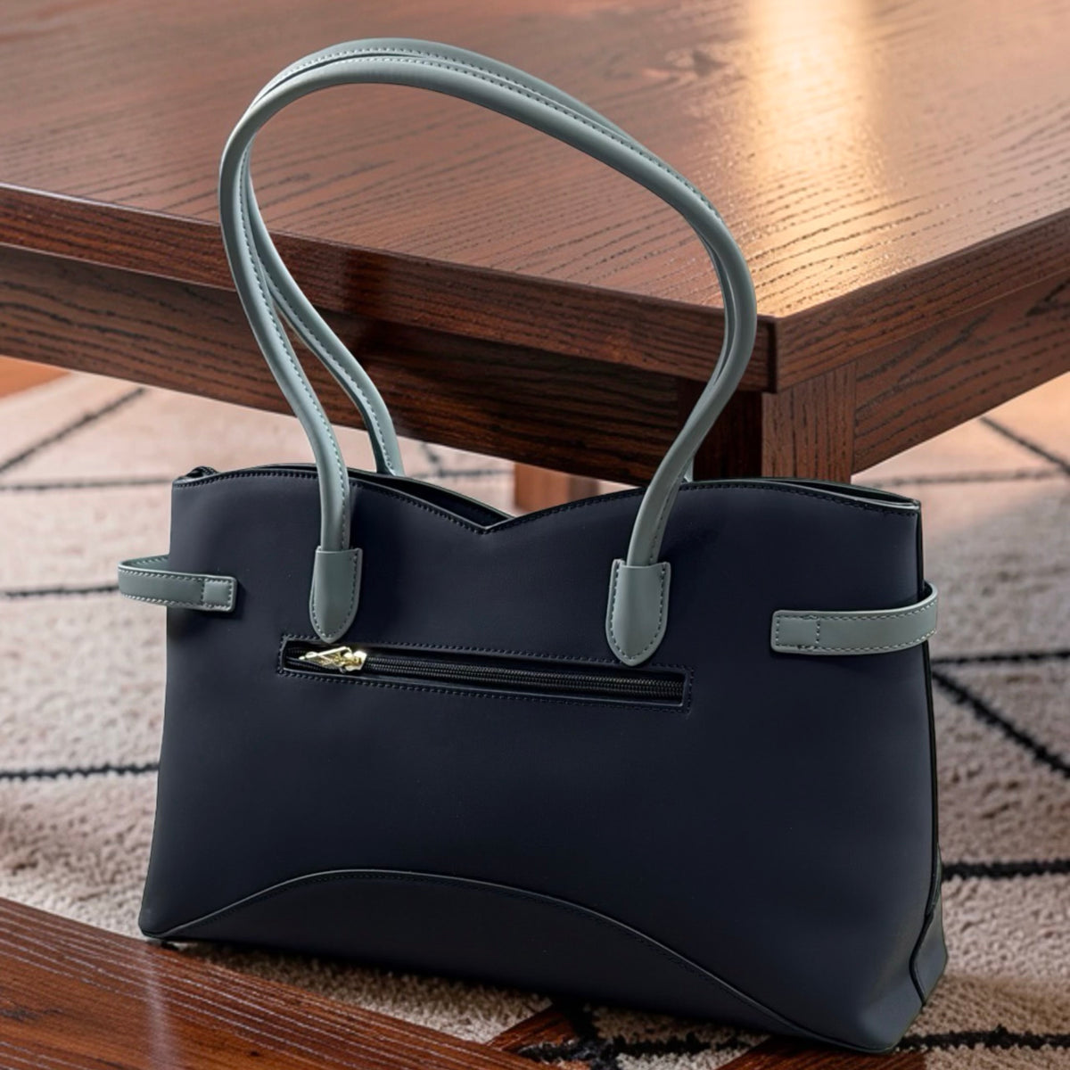 Chrisbella Landscape-Design Belt-Detail Bag in Navy