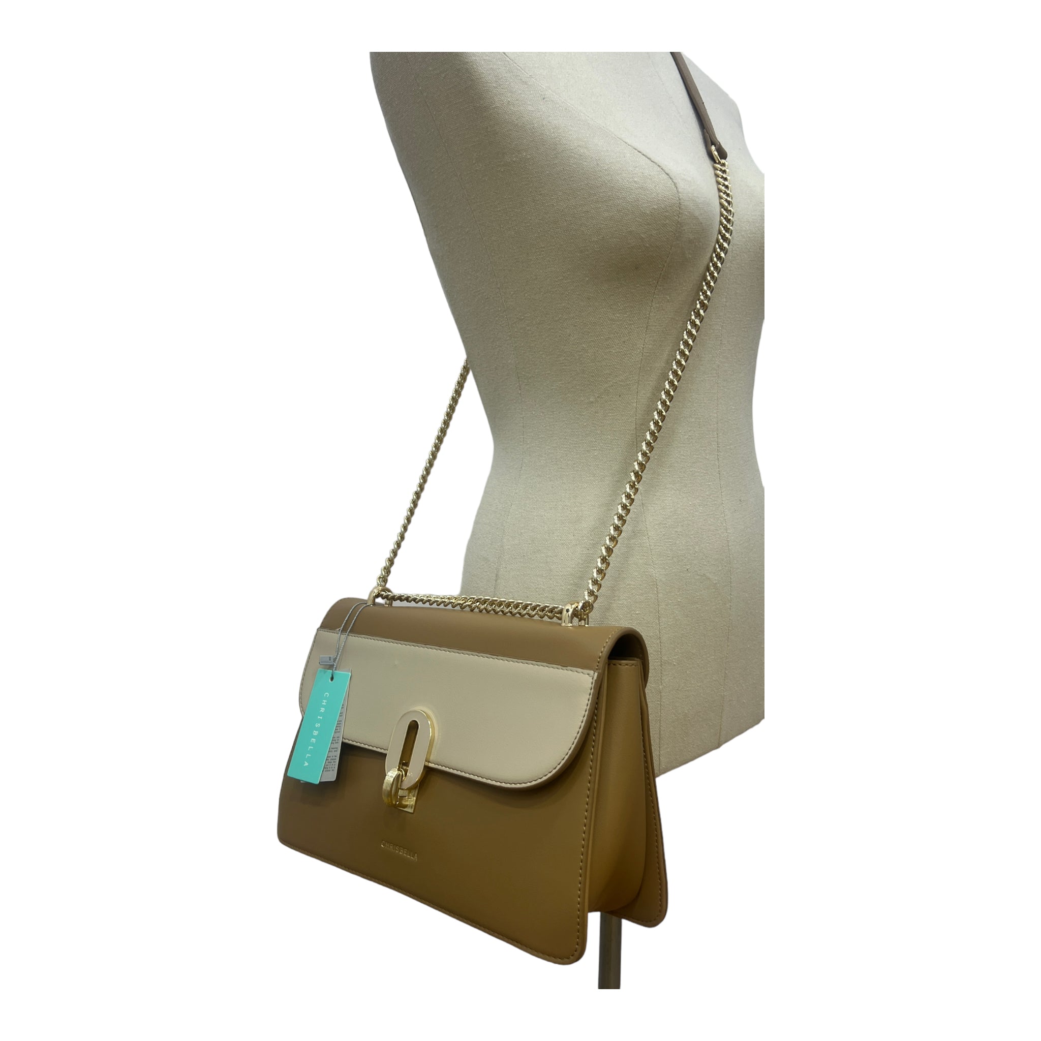CHRISBELLA TWO-TONE FRONTAL KNOB SIDEBAG IN BEIGE