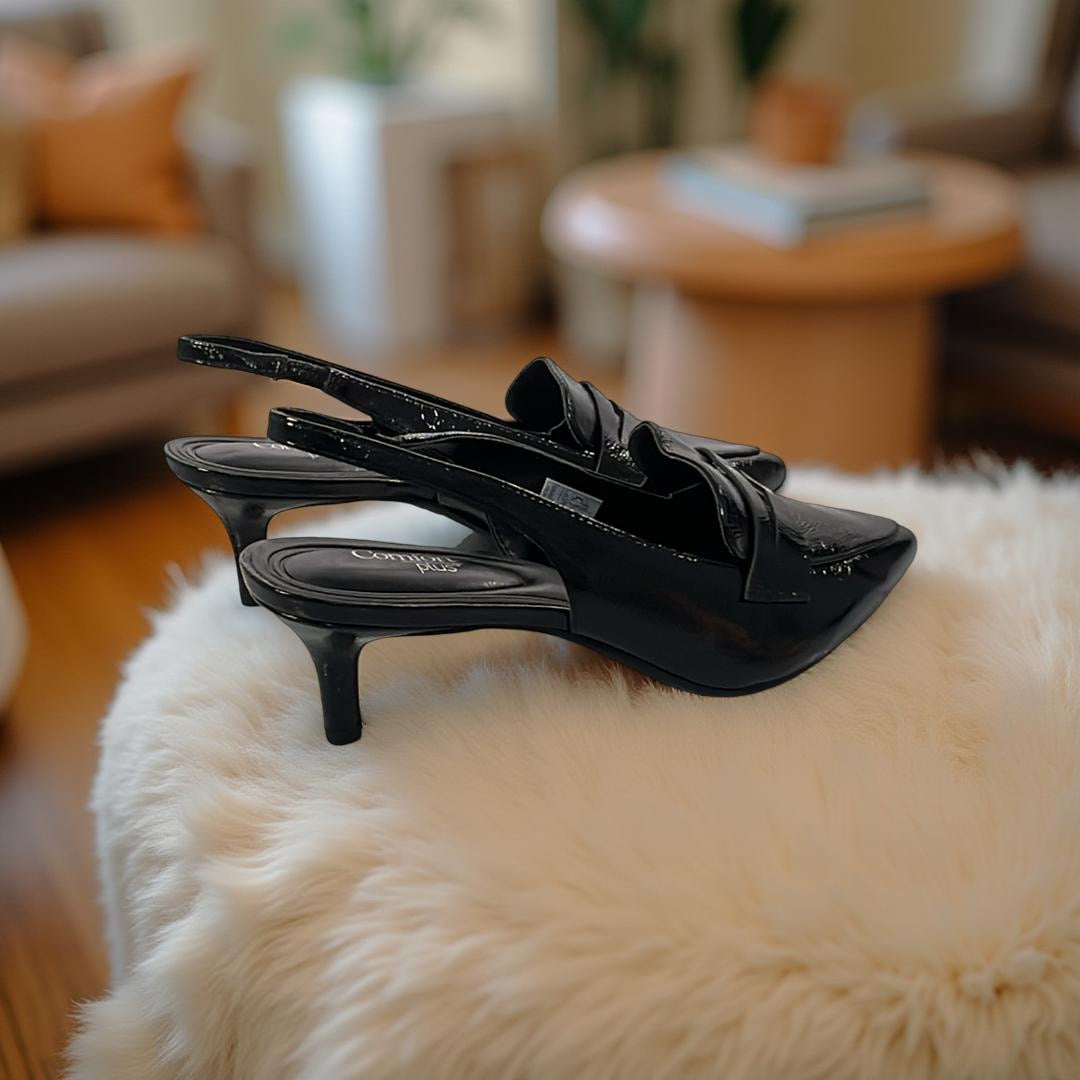 Comfort Plus Crinkle Leather Slingback Heeled Loafers