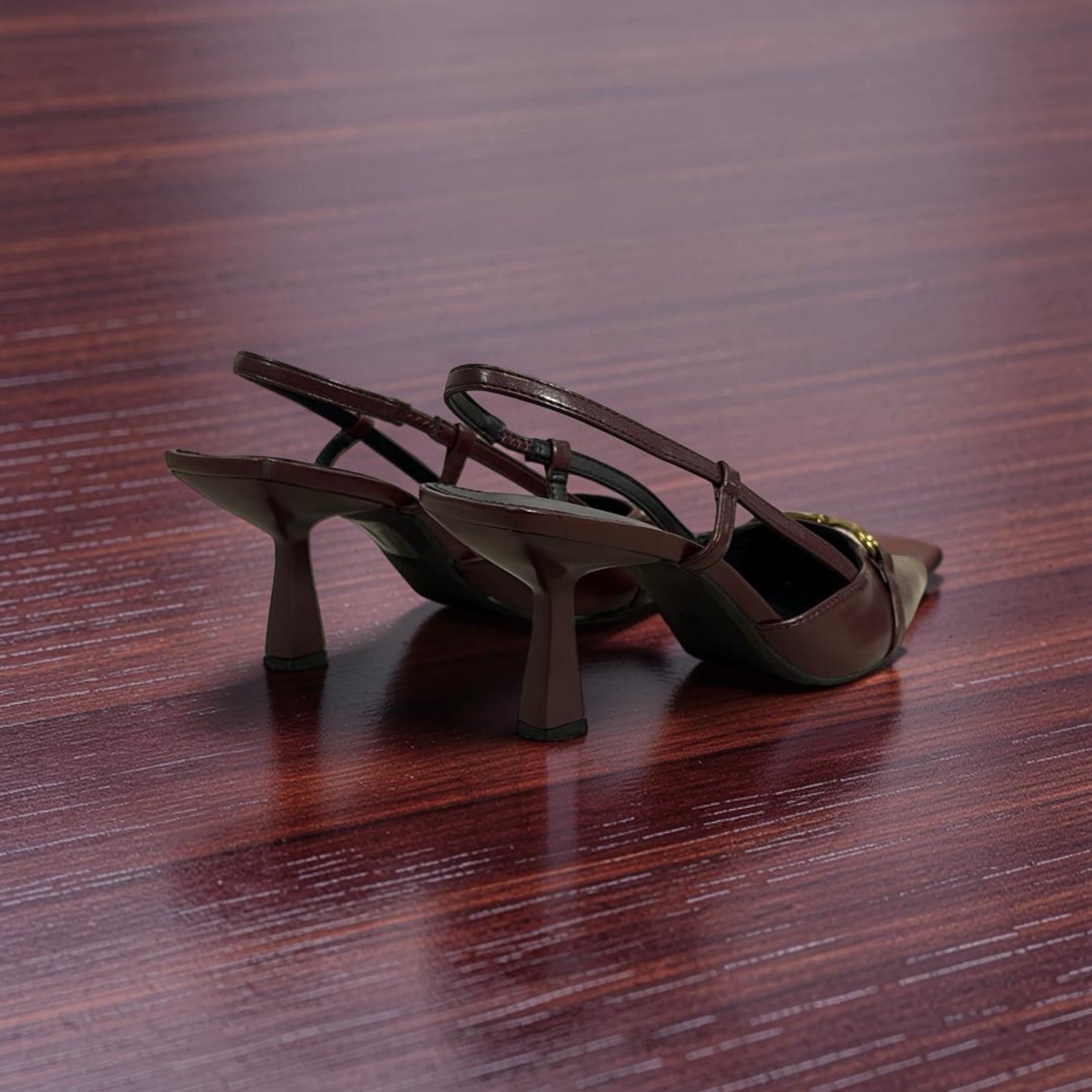 On Feet & In Love Bell Detail Pointed Toe Slingback Heels in Wine