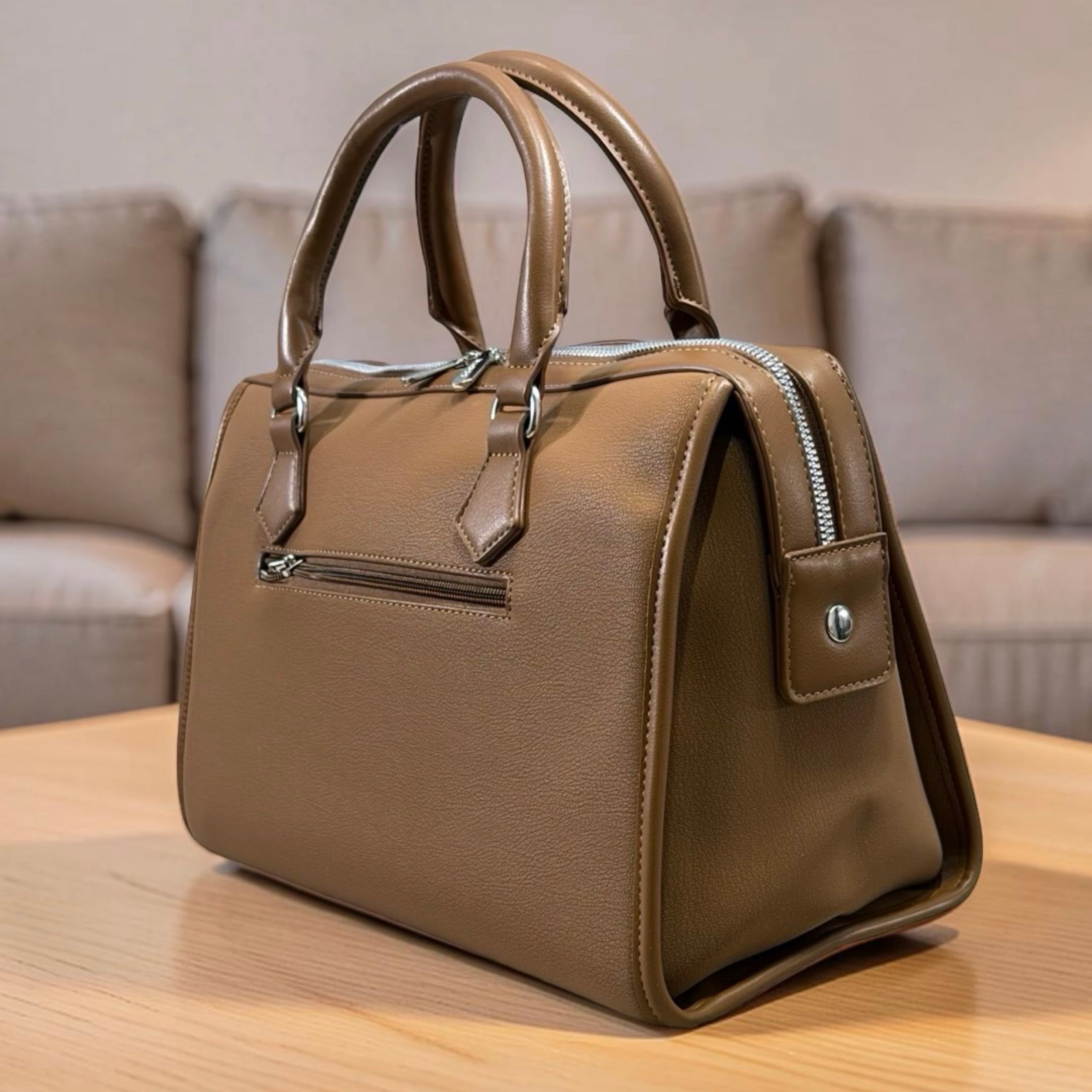 Bagco Double Front Zip Two-Tone Bag in Brown