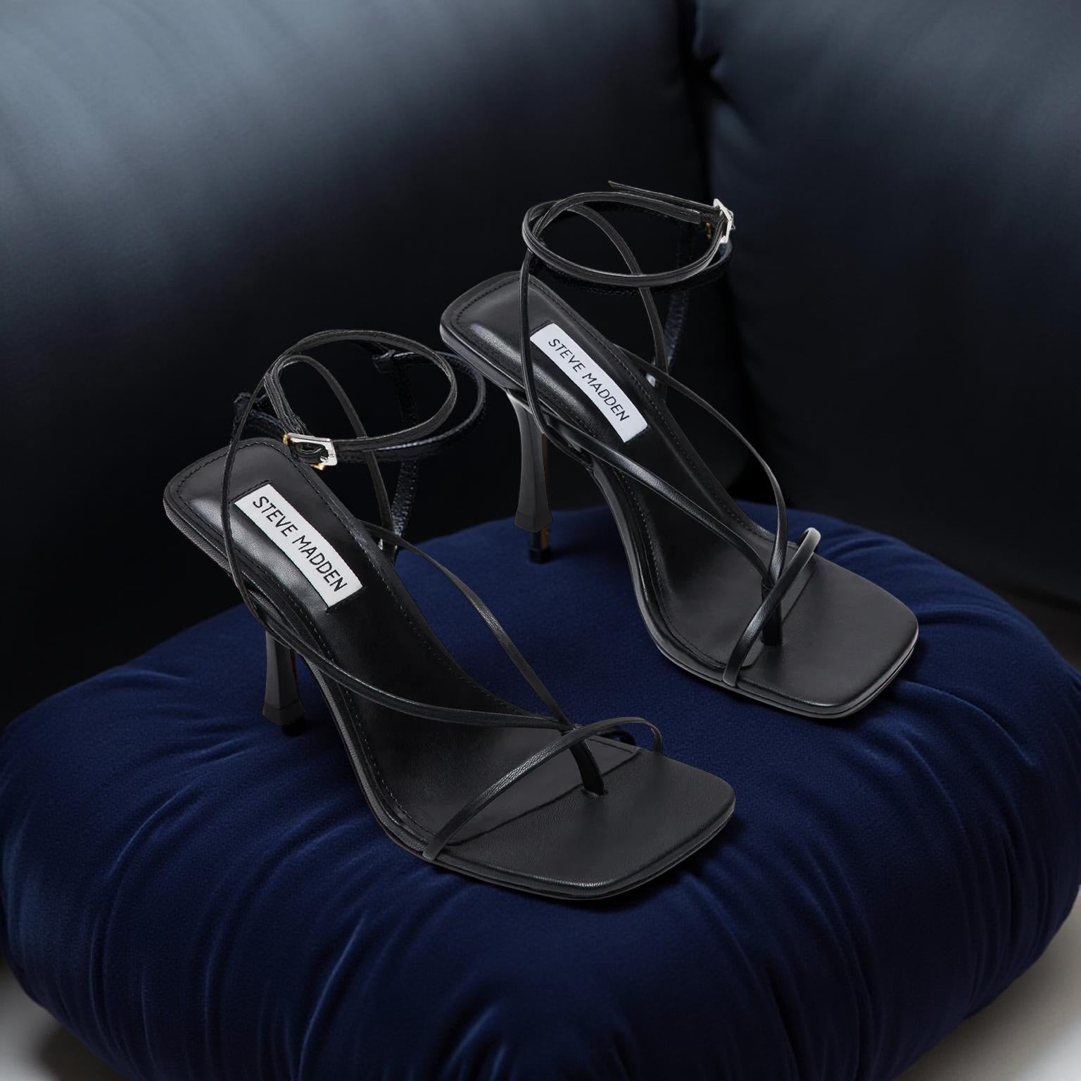 Steve Madden Ankle Strap Heeled Sandal in Black