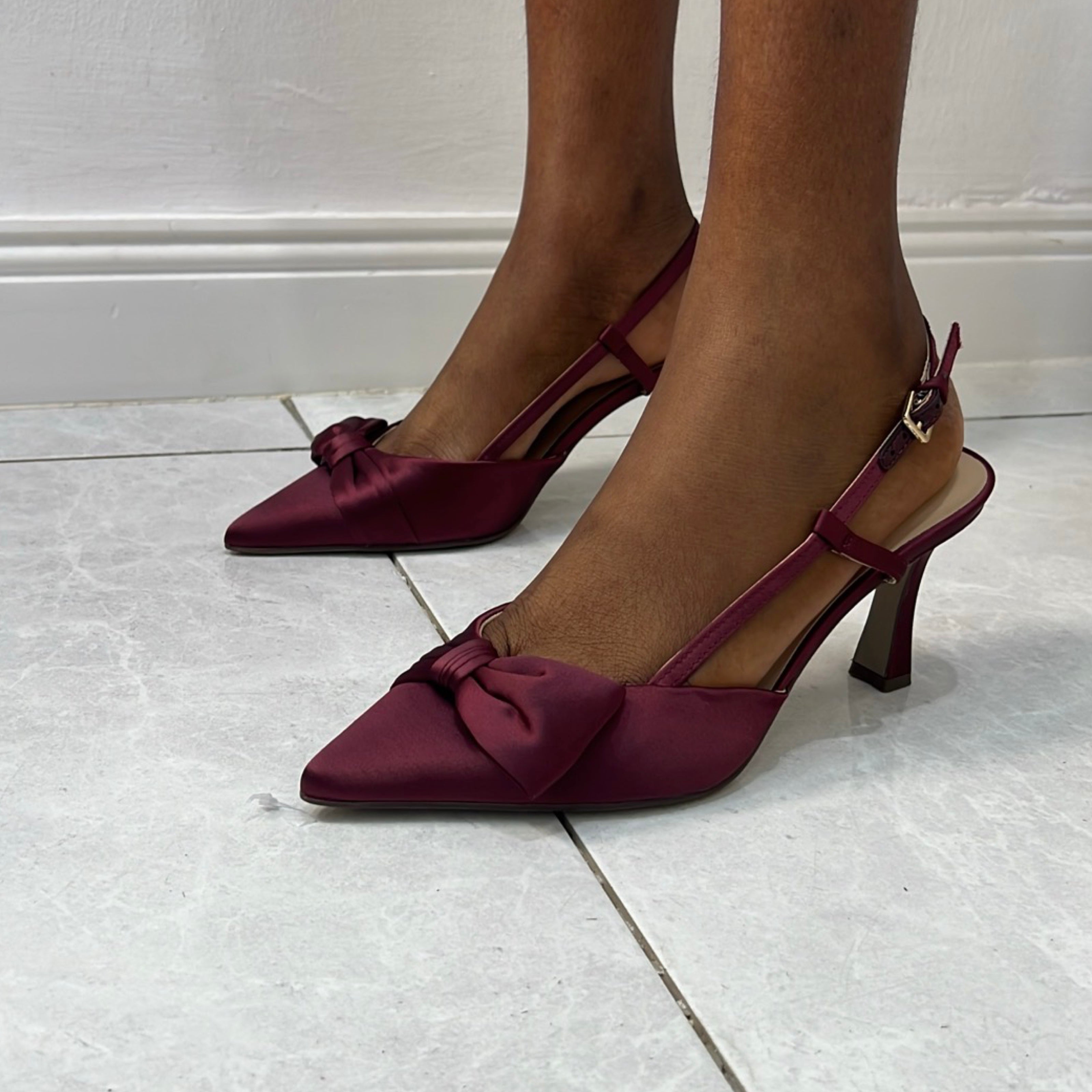 Essential Satin Slingback Heels in Burgundy