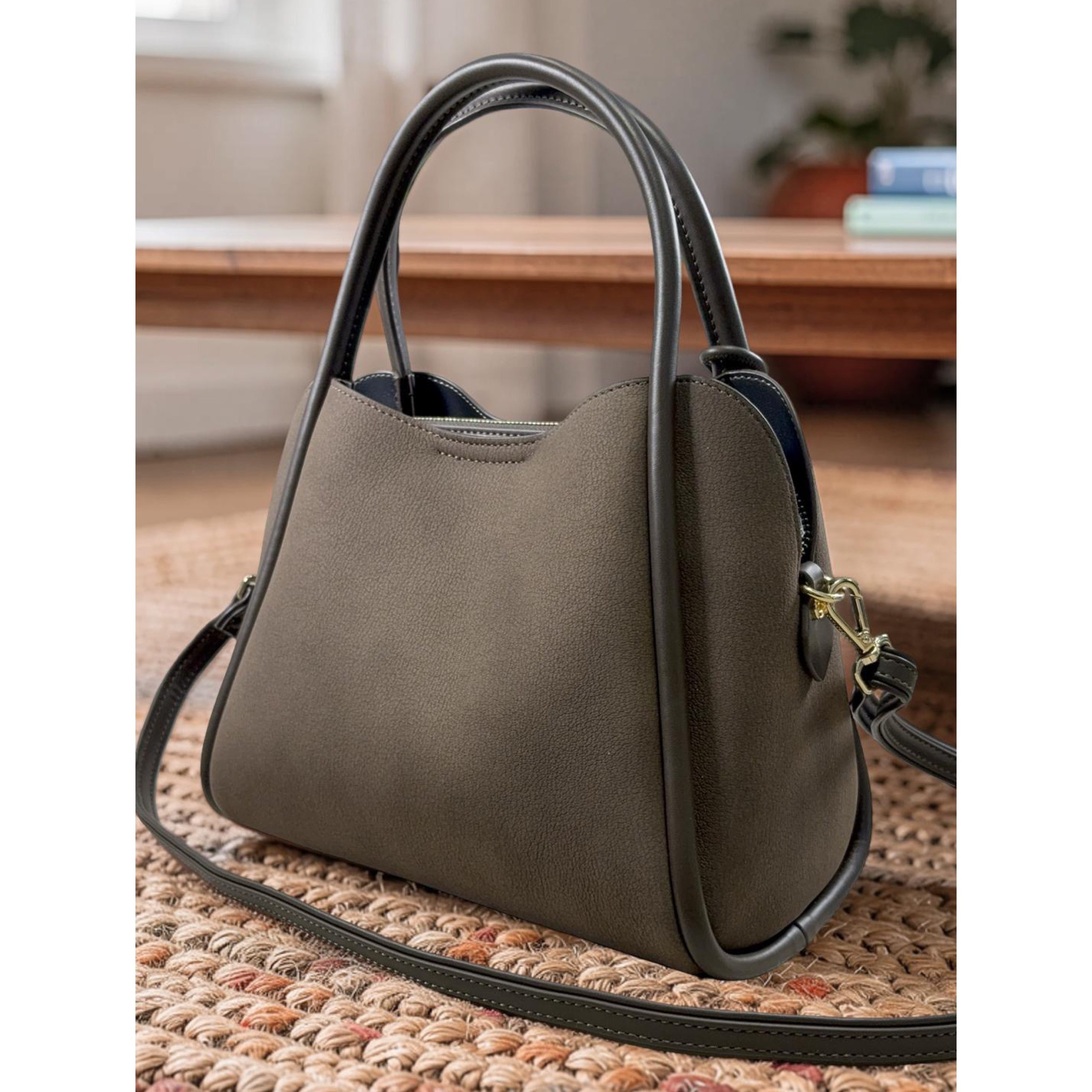 Chrisbella Leather Strap Triple Compartment Bag in Grey