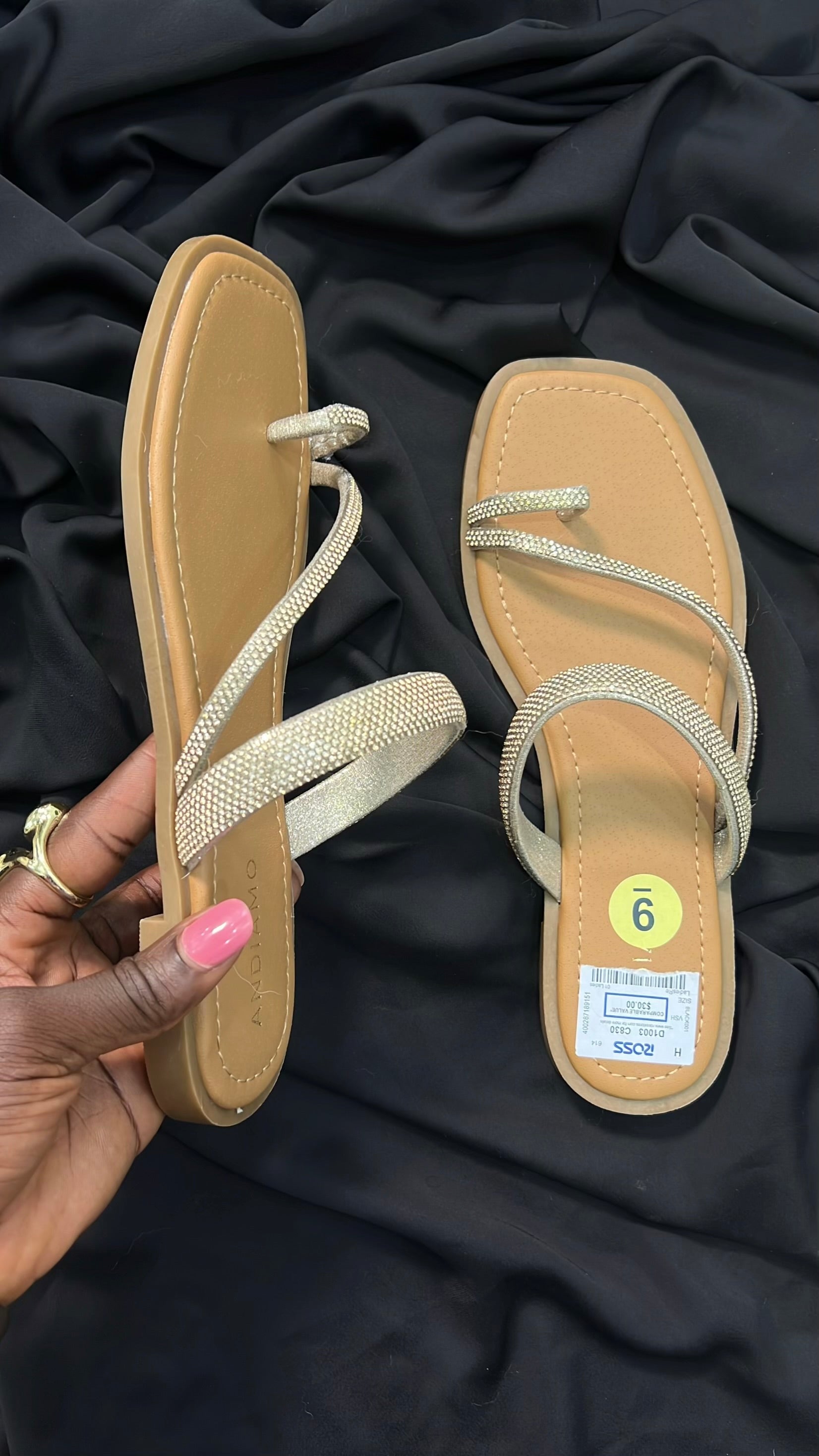 Andiamo Embellished Straps Toe-thong Slippers In Gold