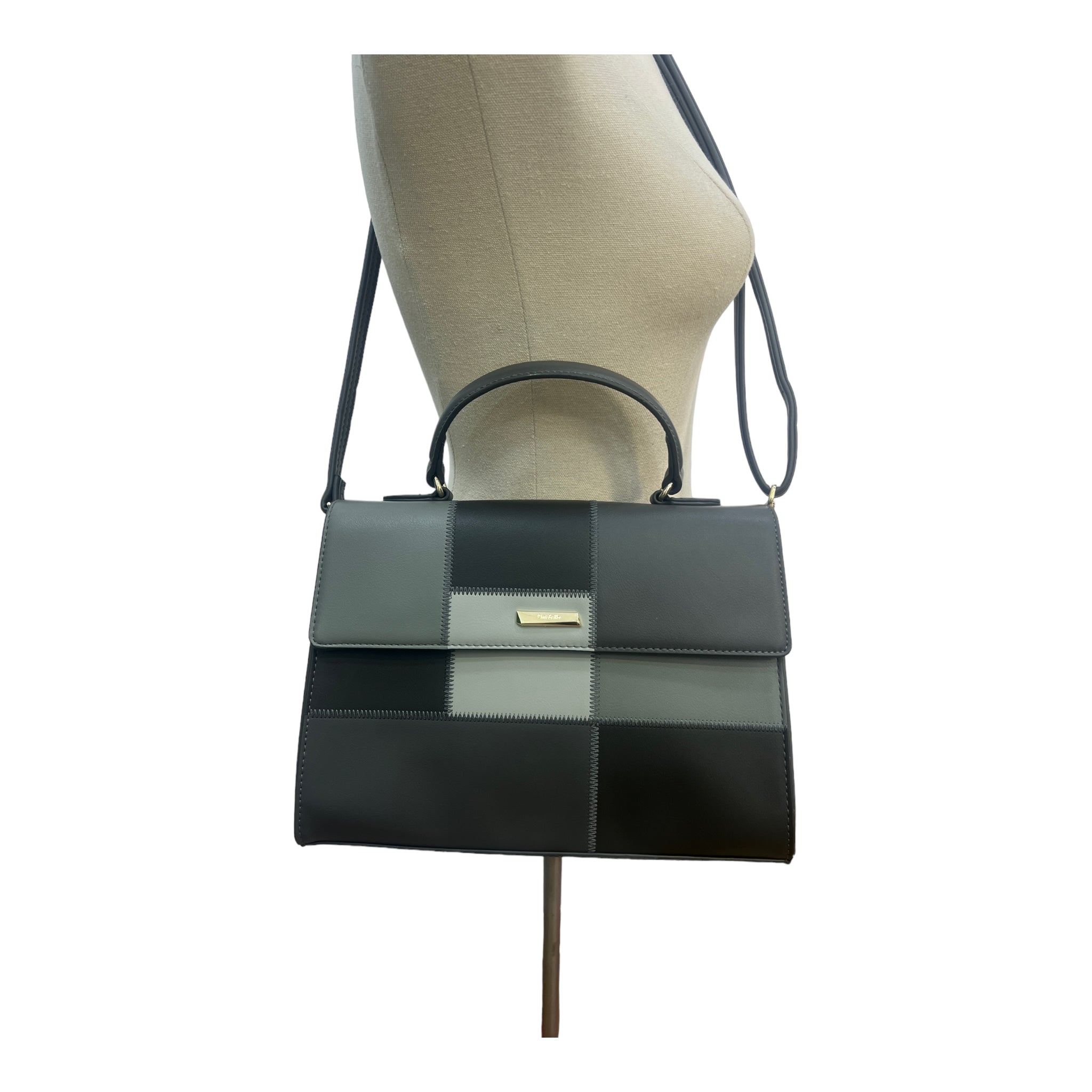 CHRISBELLA STITCH DETAIL TOP HANDLE BAG IN GREY
