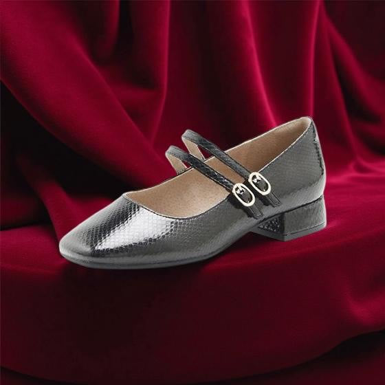 Damart Textured Leather Maryjane Block Heel Pump in Black