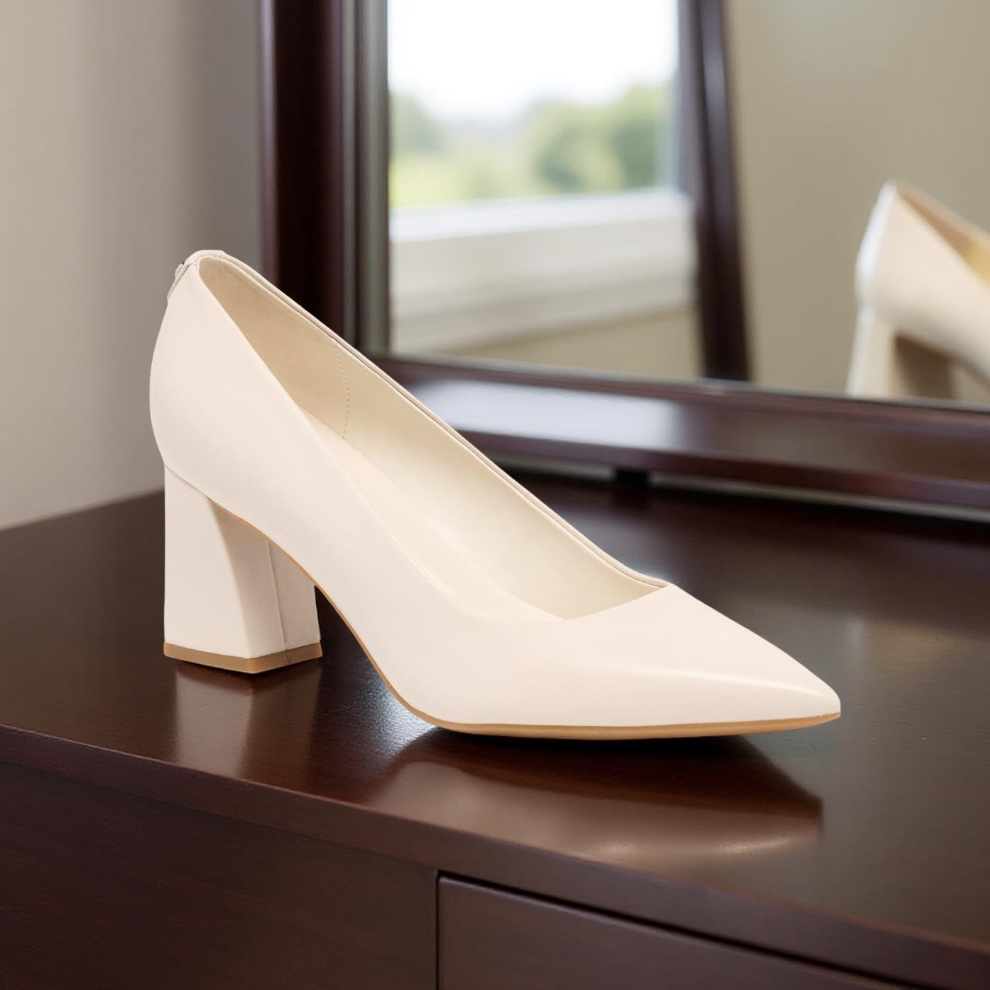 Nine West Pointed Toe Block Heel Pump in Ivory