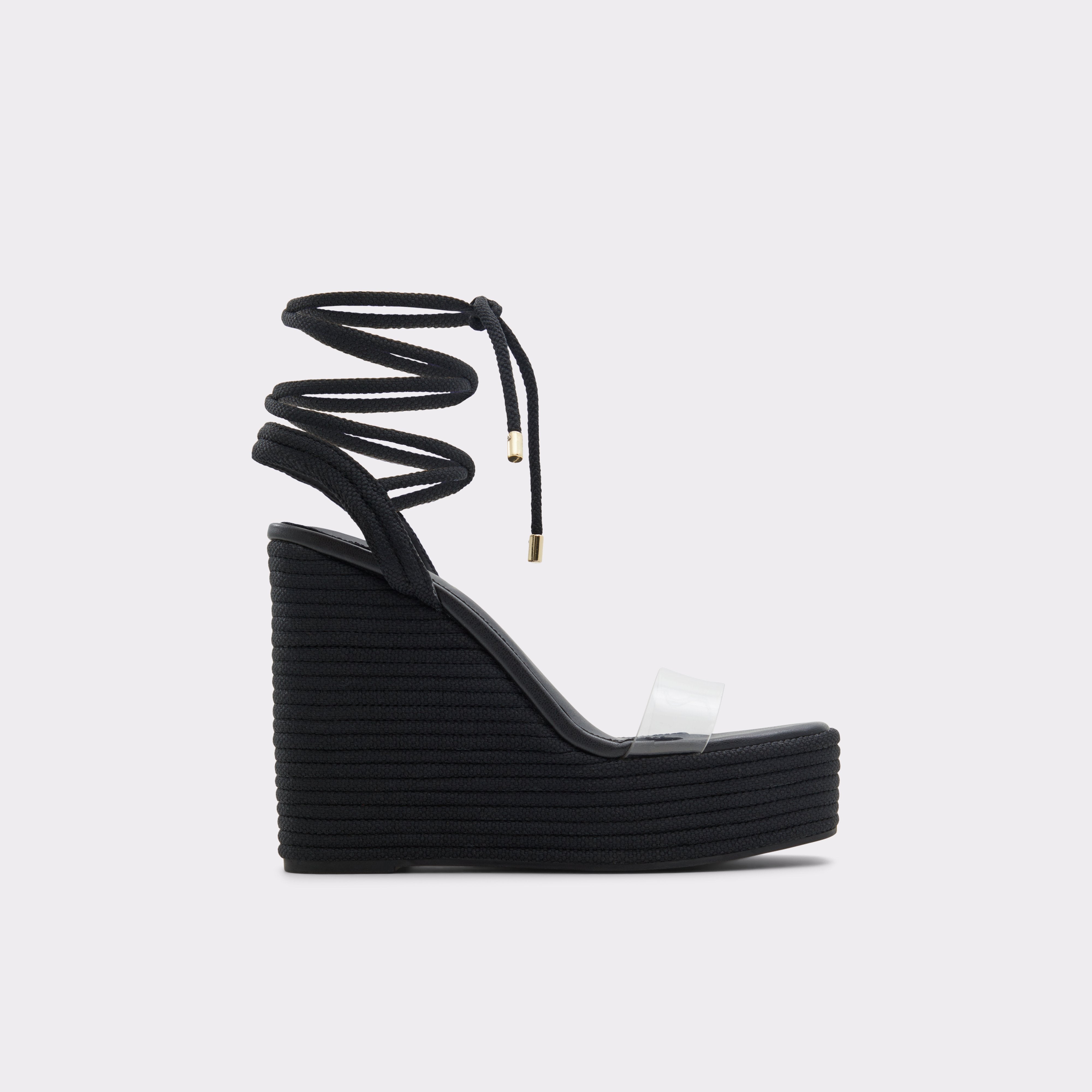 ALDO BLACK ANKLE-TIE WEDGE SANDAL