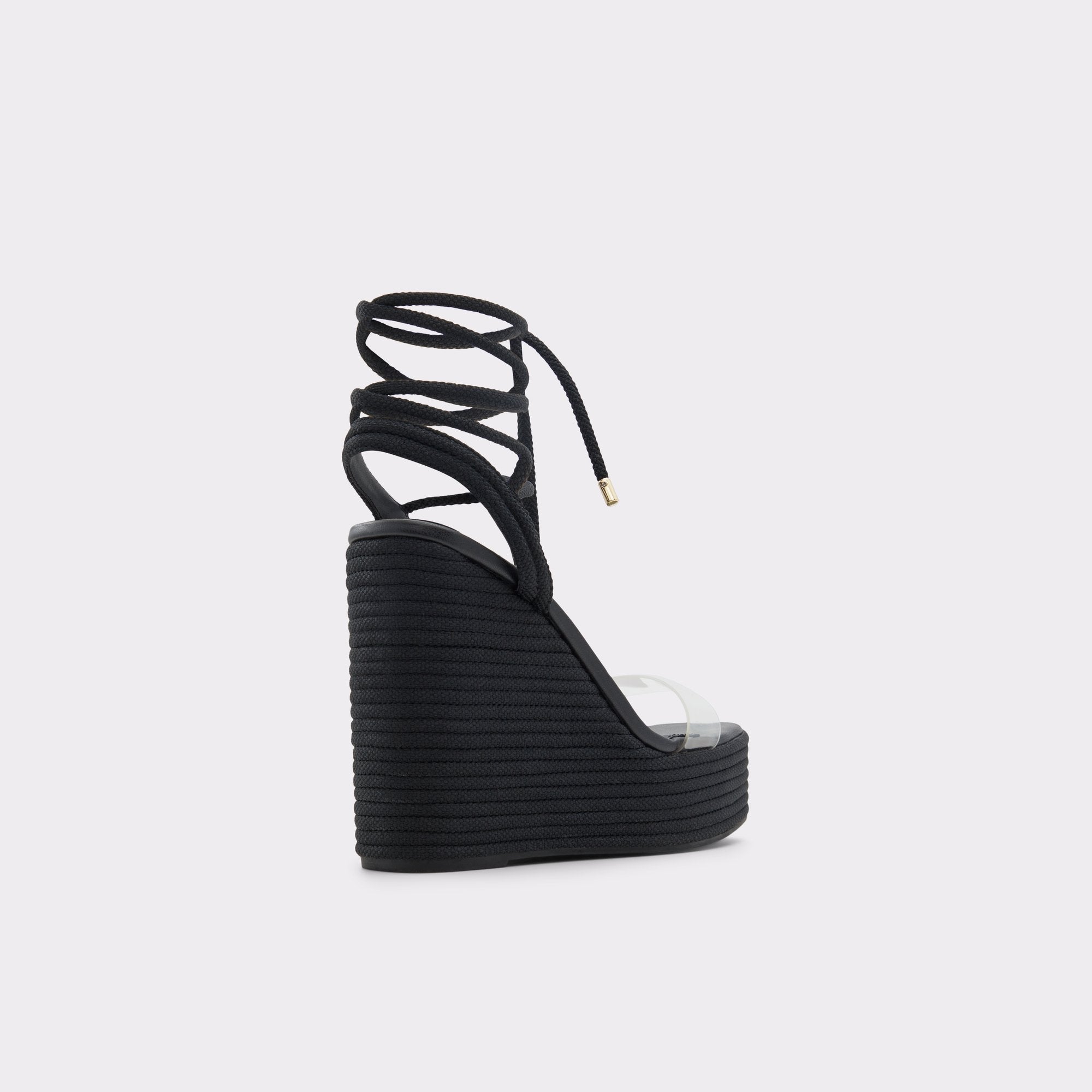 ALDO BLACK ANKLE-TIE WEDGE SANDAL