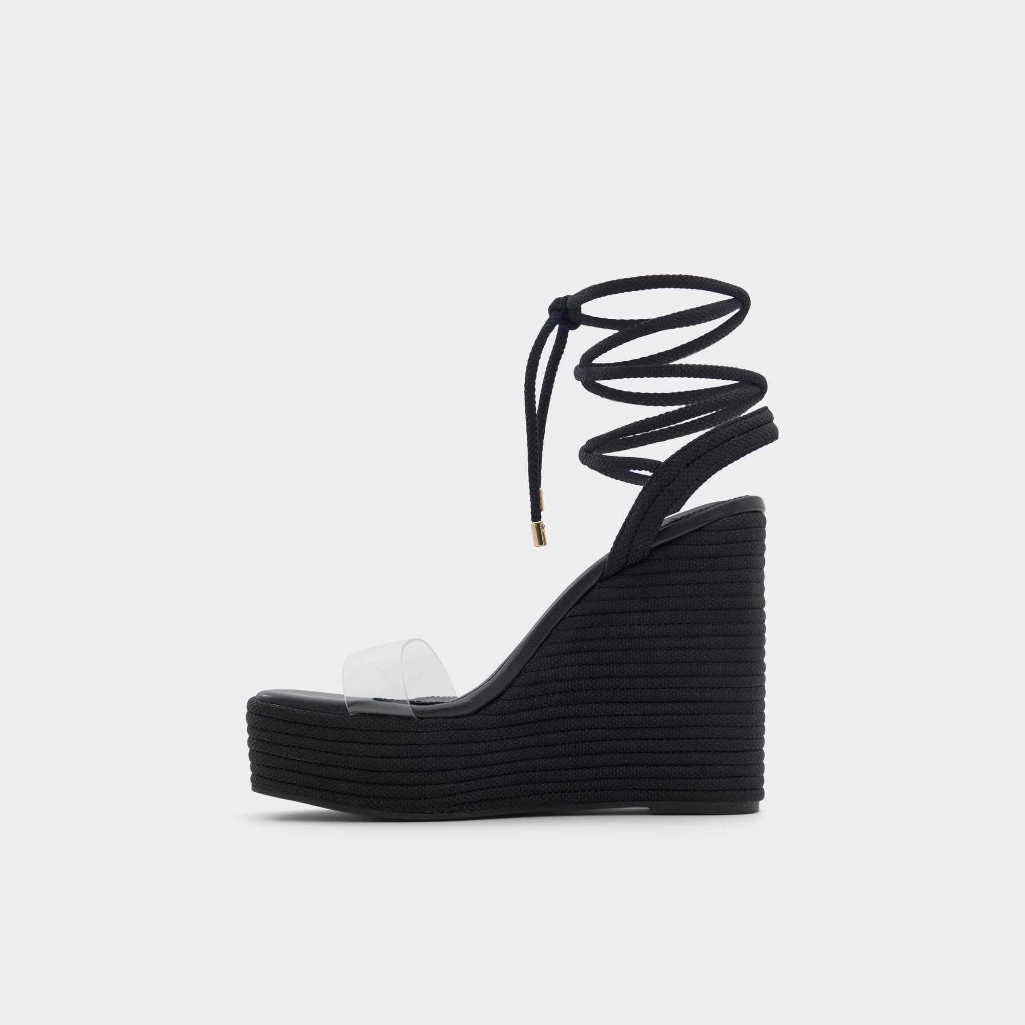 ALDO BLACK ANKLE-TIE WEDGE SANDAL